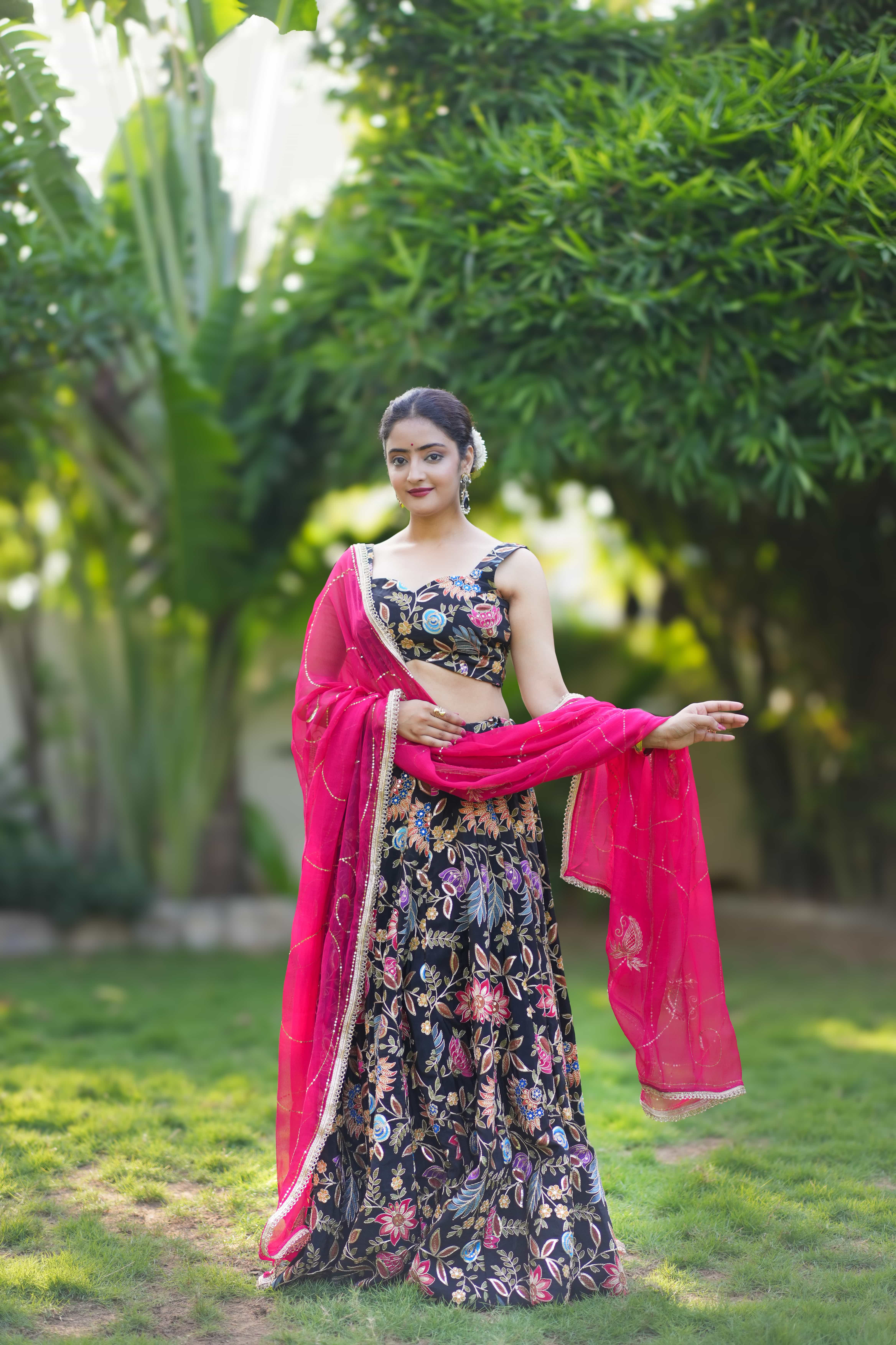 Noorjah – Black Multicolor Crepe Lehenga Set with Sequinned Dupatta  2