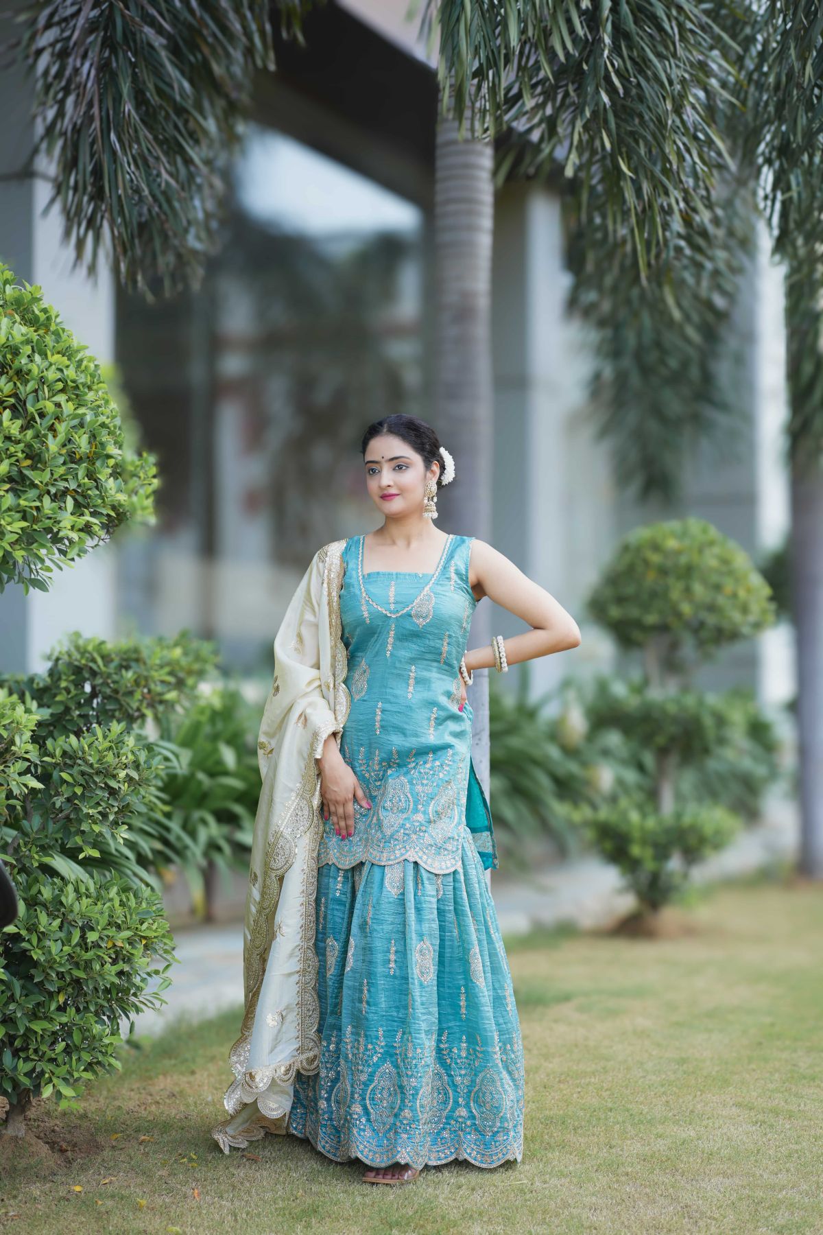 Shahbano – Teal Sharara Suit Set   2