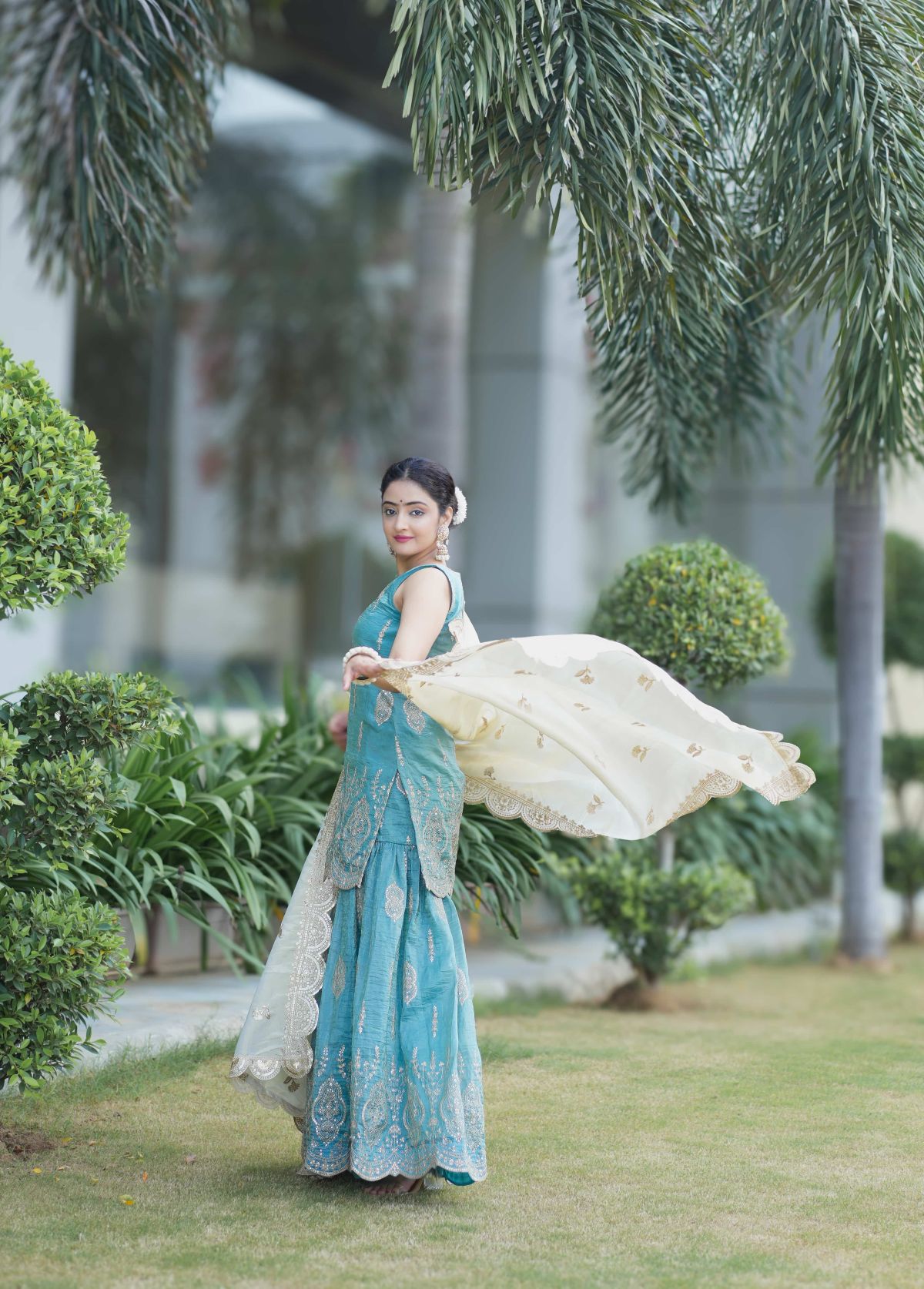 Shahbano – Teal Sharara Suit Set   4