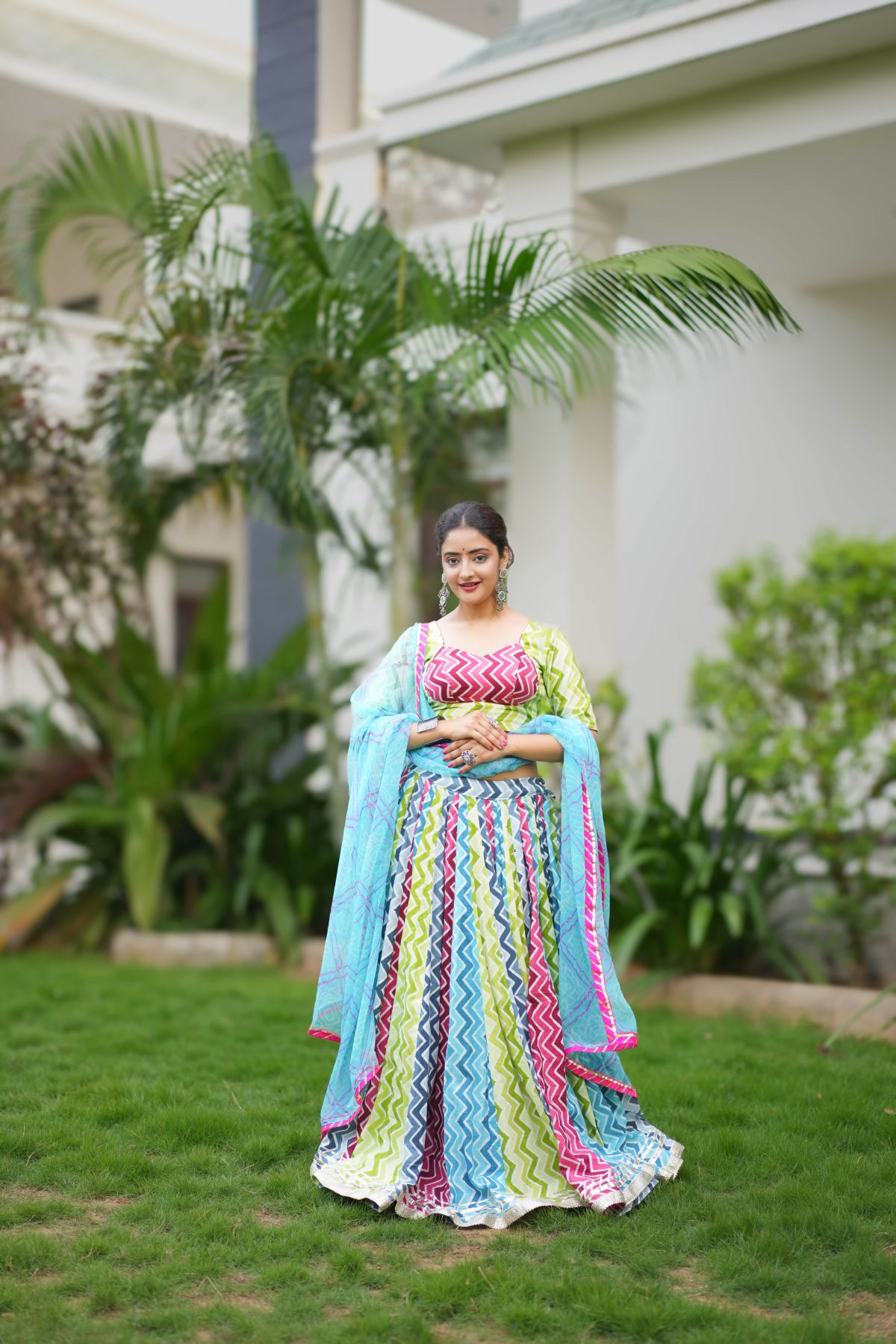 Multicolour Zig-Zag Cotton Lehenga Set WITHOUT DUPATTA