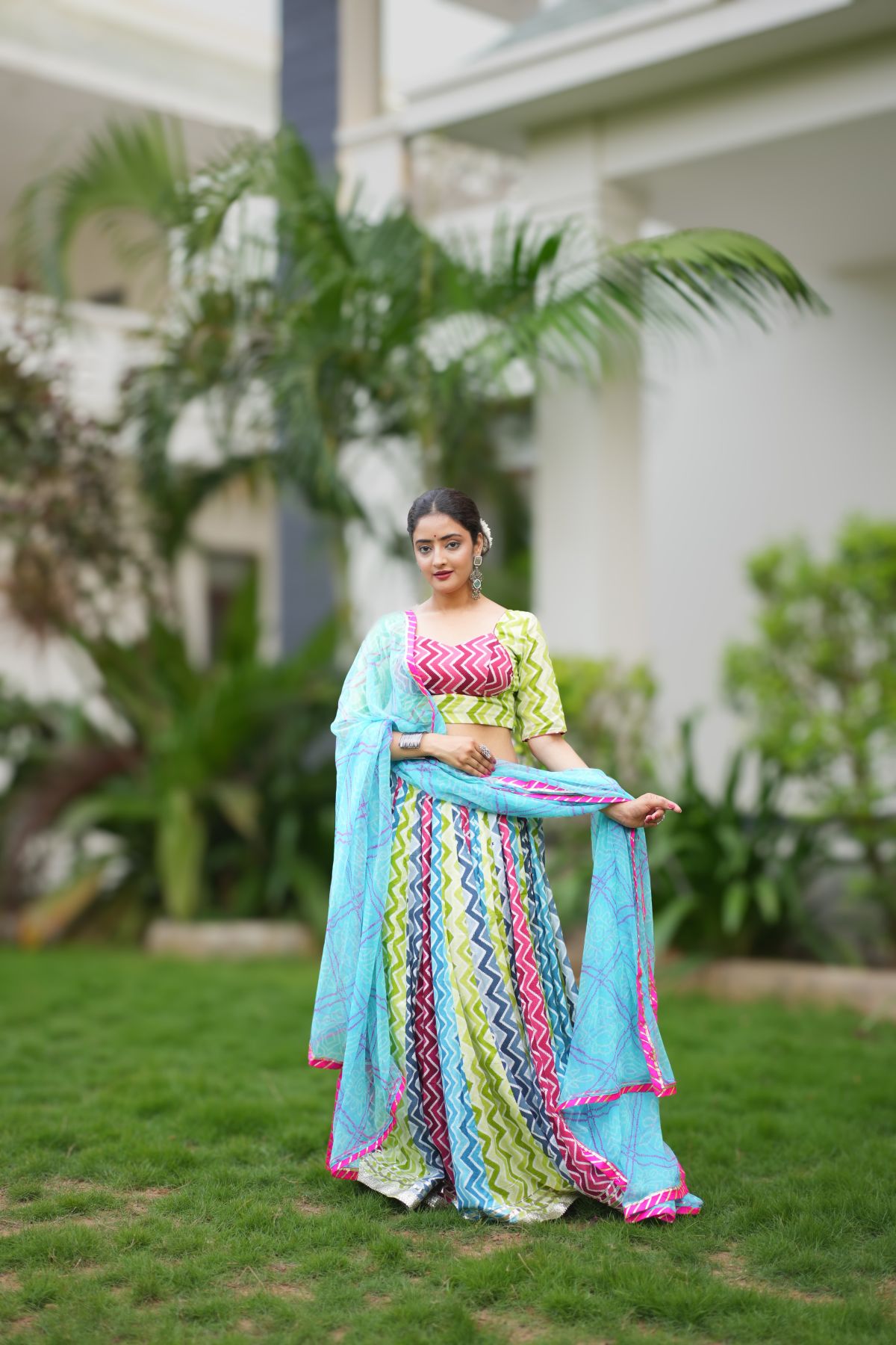 Multicolour Zig-Zag Cotton Lehenga Set WITHOUT DUPATTA 2