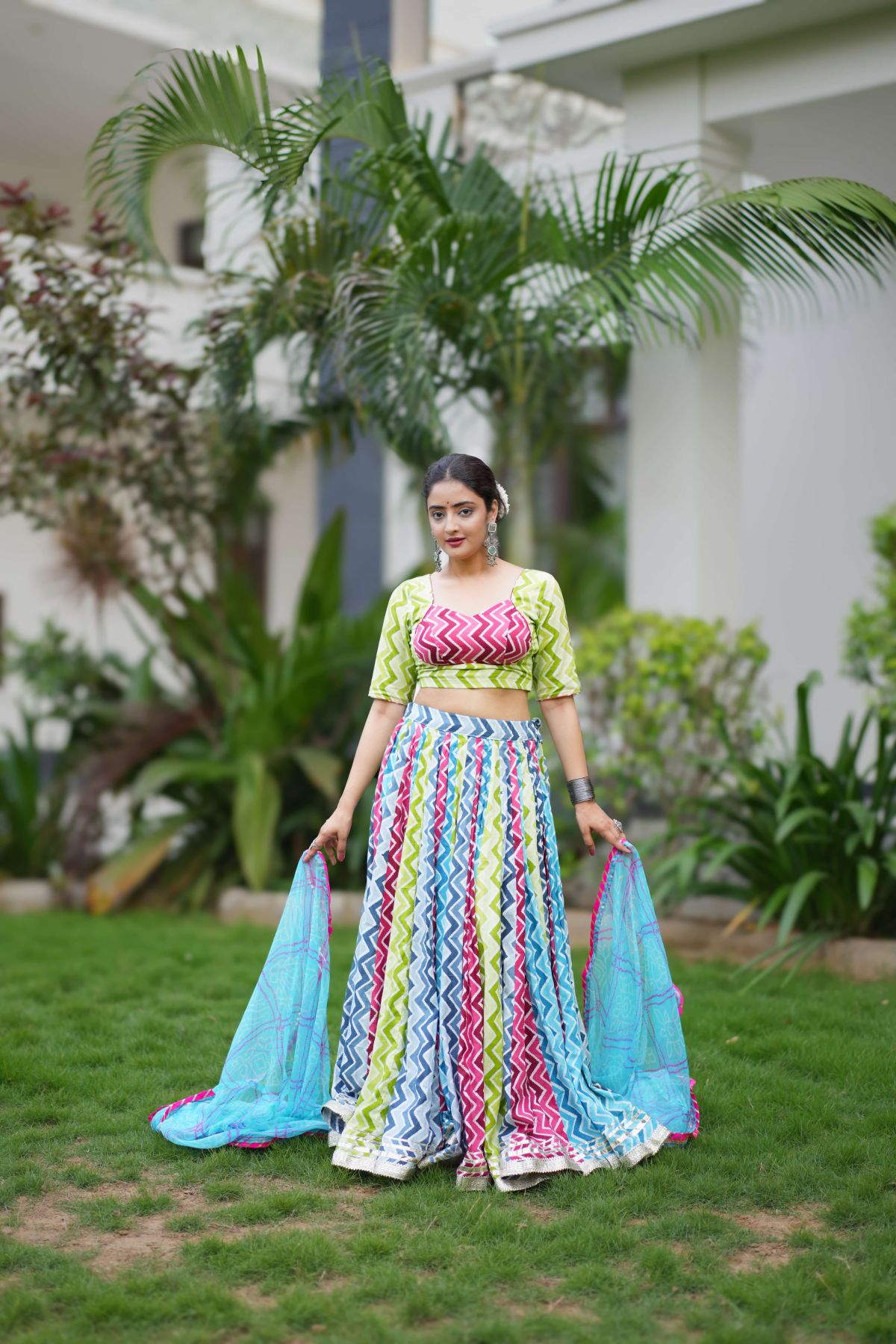 Multicolour Zig-Zag Cotton Lehenga Set WITHOUT DUPATTA 3