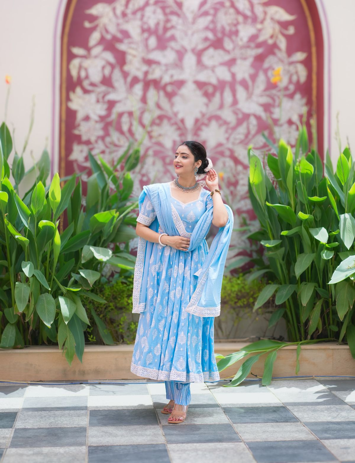 Neerja Sky Blue Cotton Anarkali Set - Marudhaga