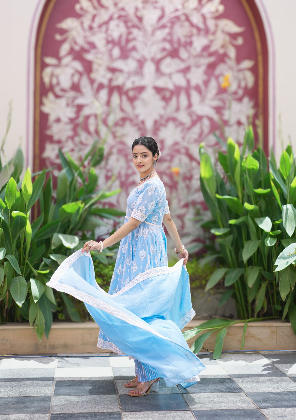 Neerja-Sky Blue Cotton Anarkali Suit Set   3