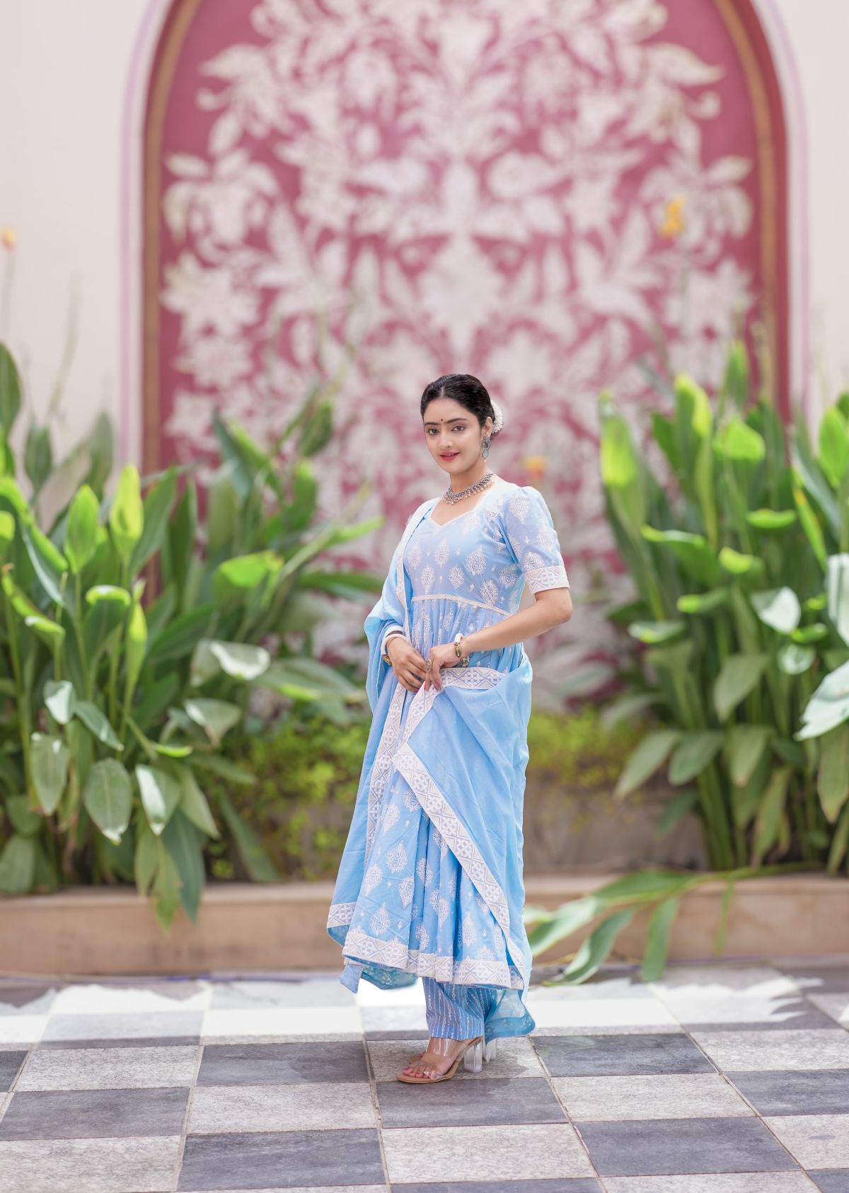Neerja-Sky Blue Cotton Anarkali Suit Set   2