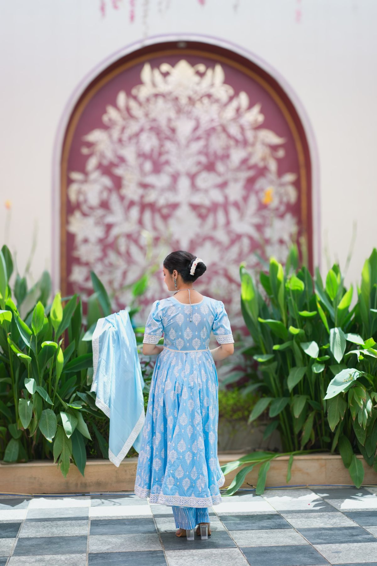 Neerja-Sky Blue Cotton Anarkali Suit Set   4