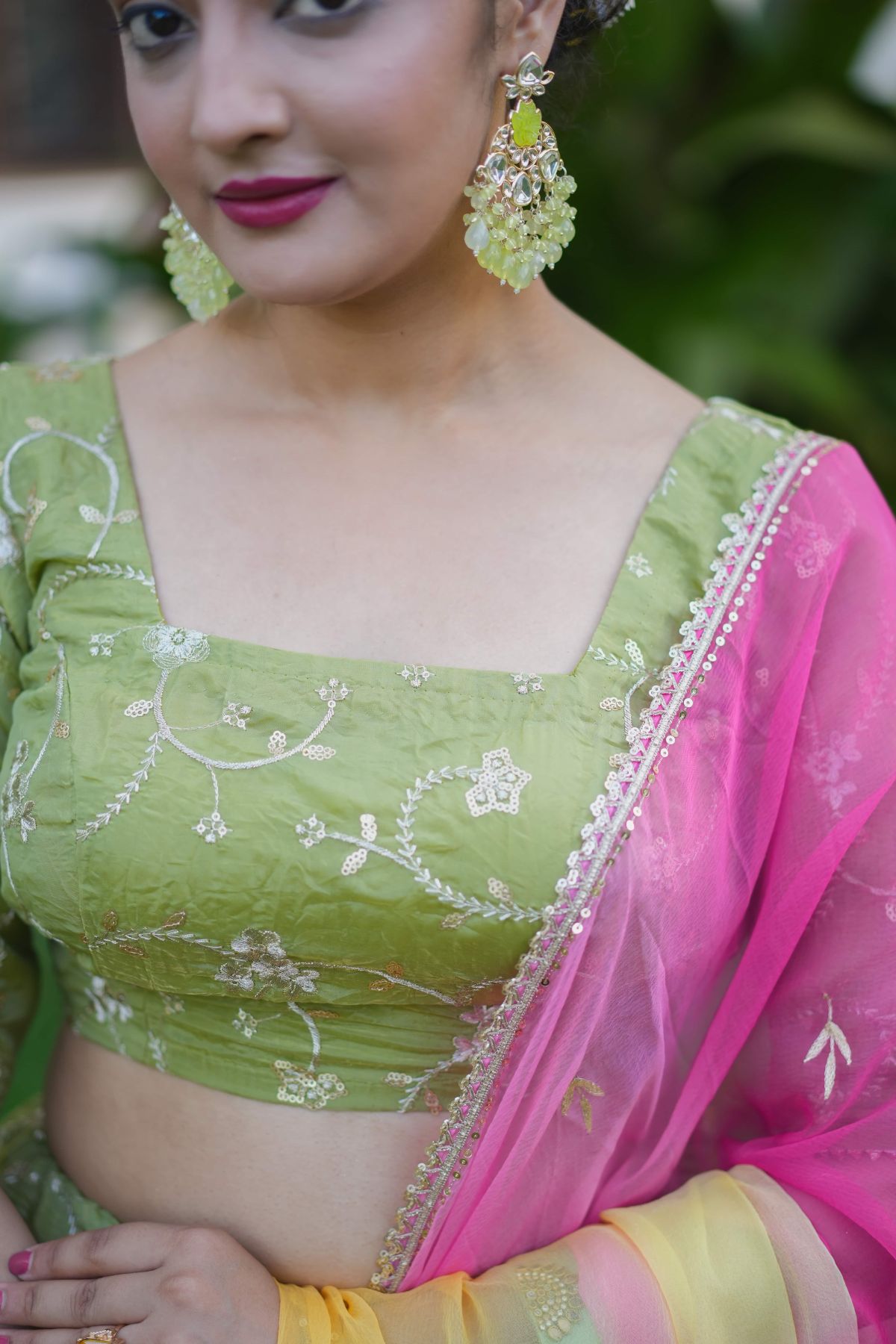 Sitara – Tea Green Gold Crush Lehenga Set with Hand-Embroidered Dupatta 5