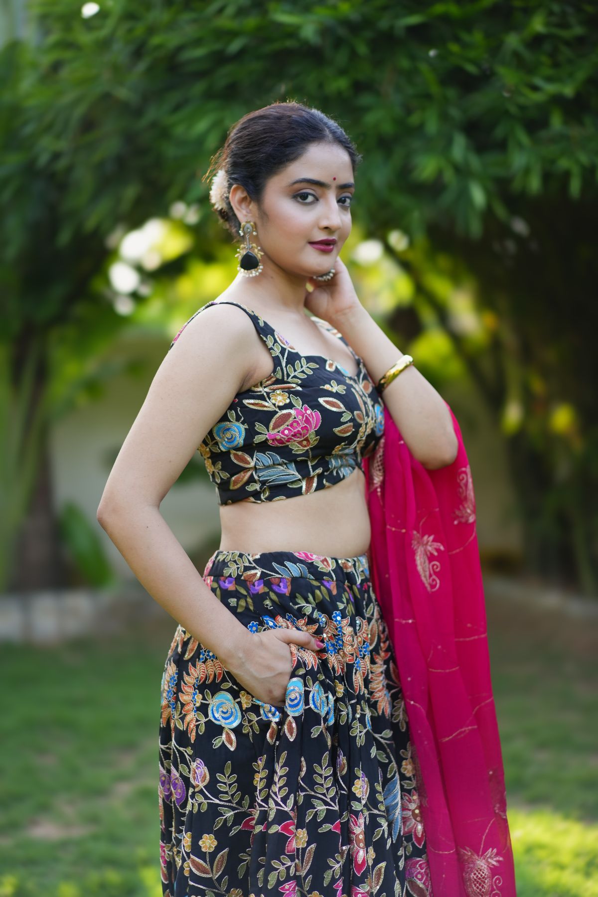 Noorjah – Black Multicolor Crepe Lehenga Set with Sequinned Dupatta  3