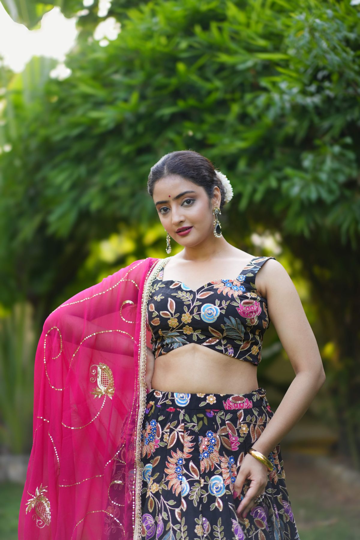 Noorjah – Black Multicolor Crepe Lehenga Set with Sequinned Dupatta  4