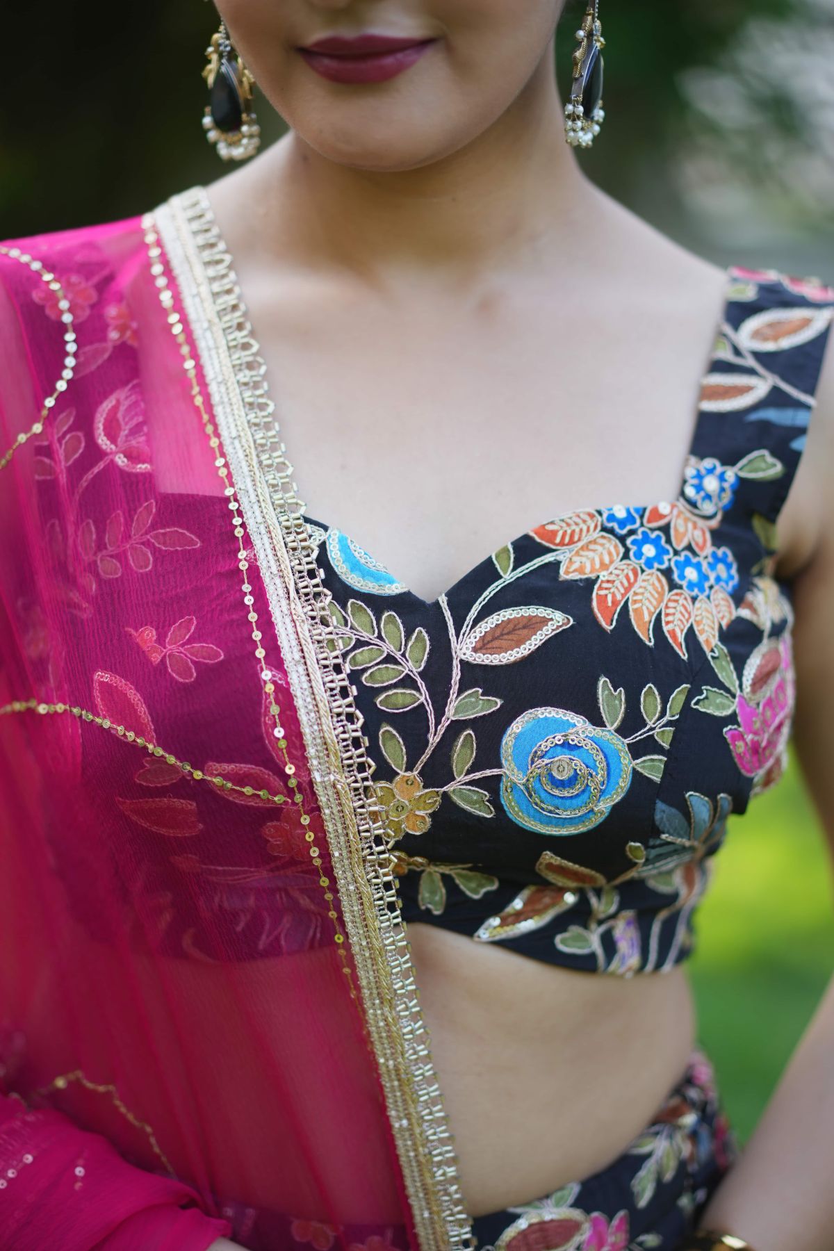 Noorjah – Black Multicolor Crepe Lehenga Set with Sequinned Dupatta  5