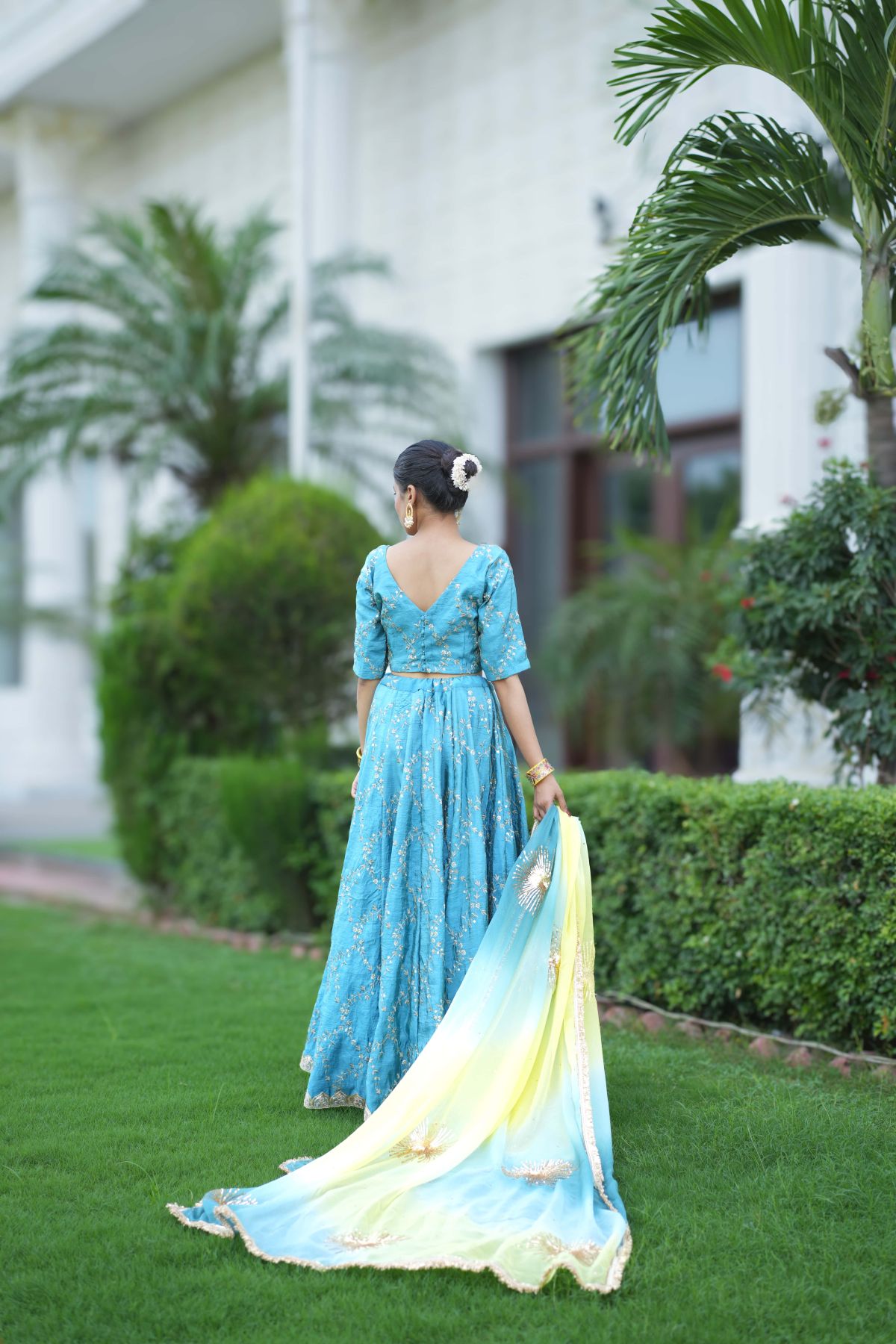  TARAASH – Teal Blue Gold Crush Lehenga Set  3