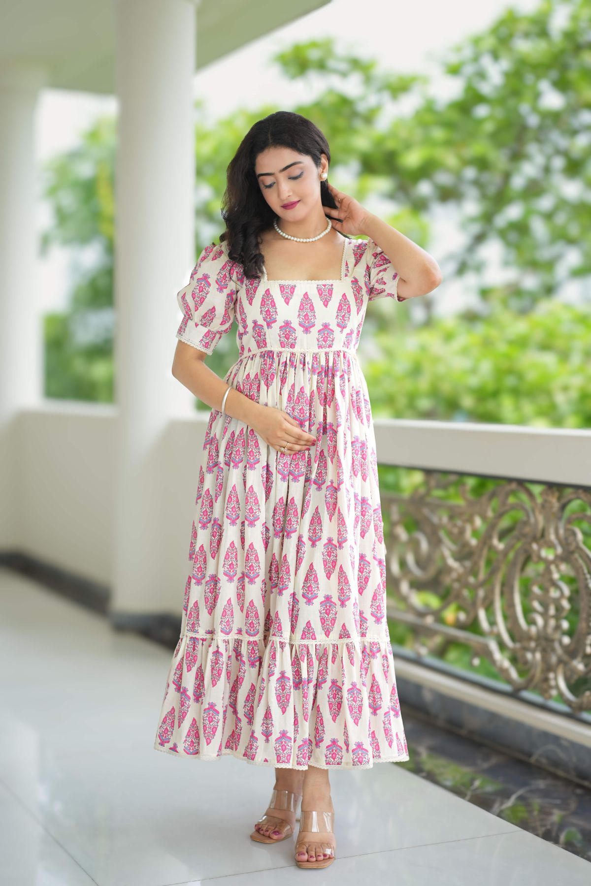 Gulnaar – Off-White Handblock Cotton Dress  2