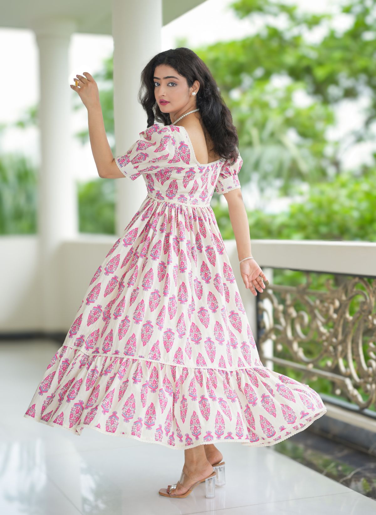 Gulnaar – Off-White Handblock Cotton Dress  3