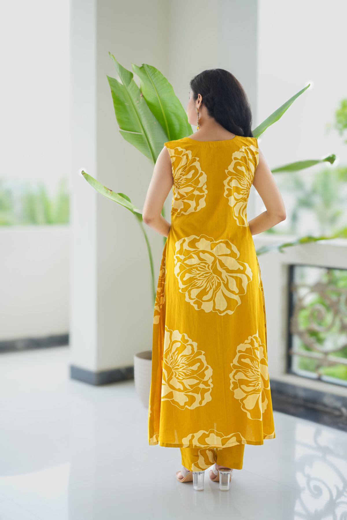 Gulnar Mustard Yellow Printed A Line Cord Suit Set   3