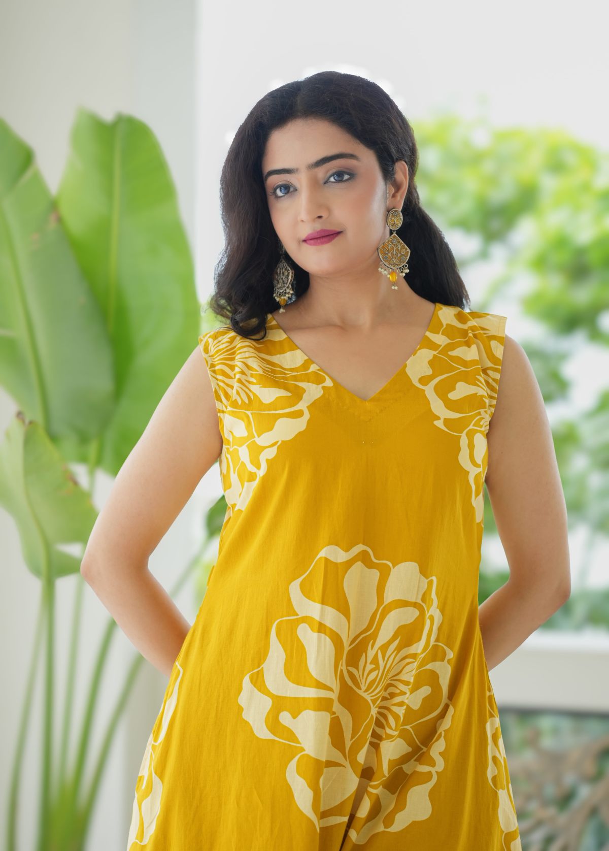 Gulnar Mustard Yellow Printed A Line Cord Suit Set   4