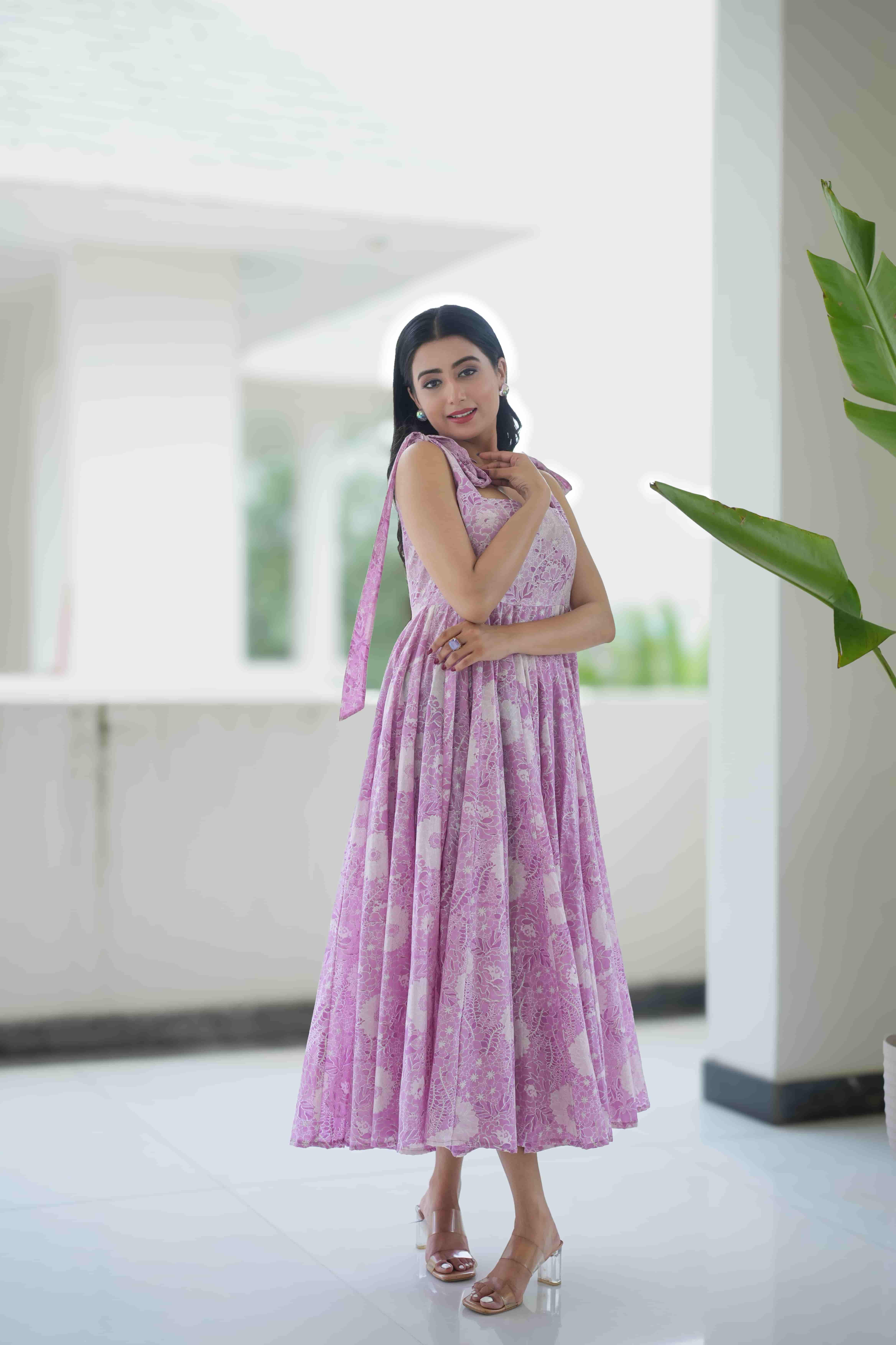  Lavender Bloom Tie-Shoulder Dress  2