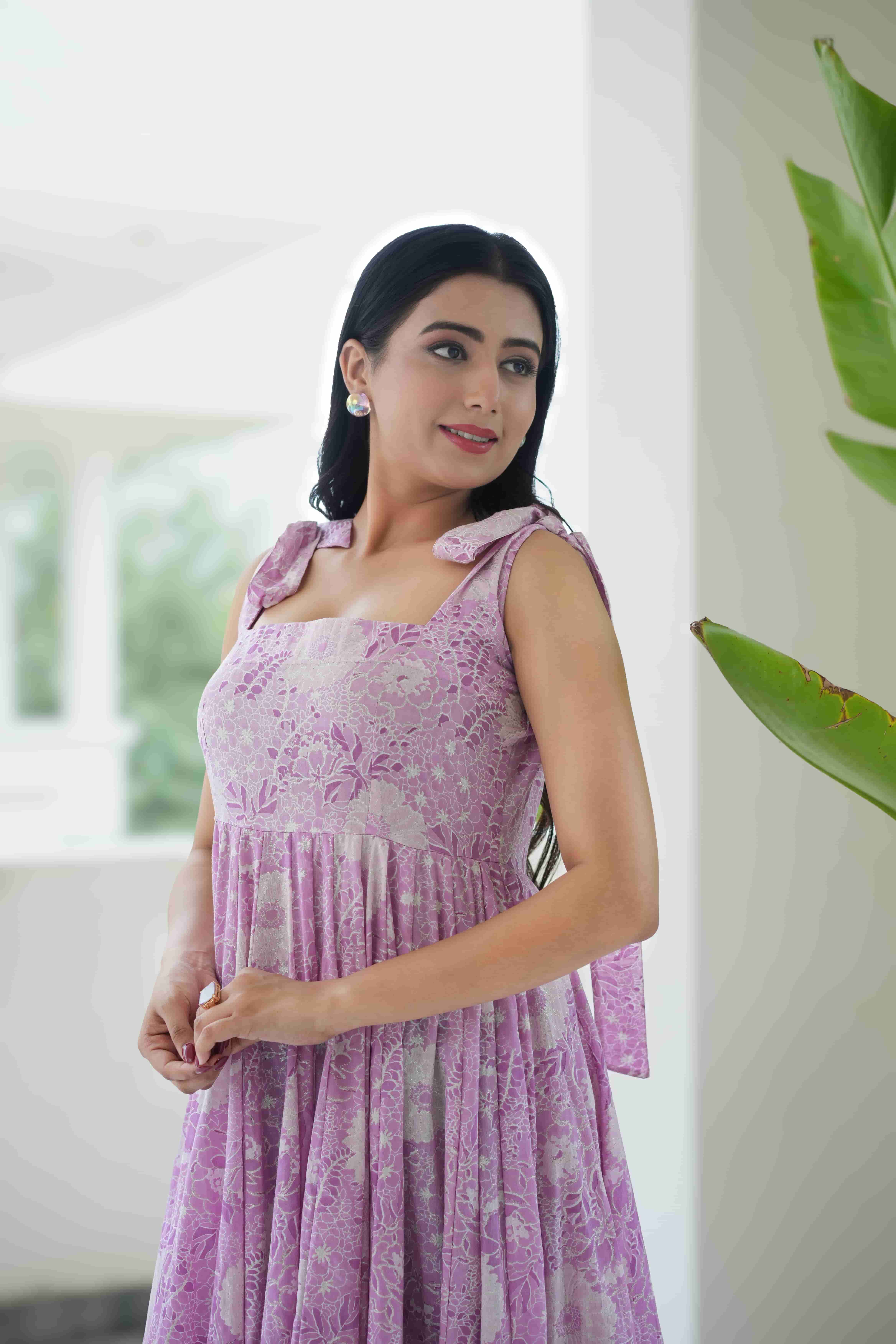  Lavender Bloom Tie-Shoulder Dress  3