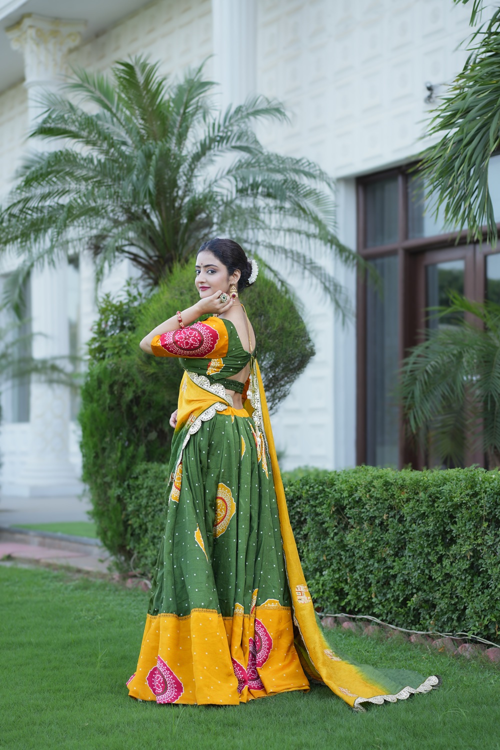 Taari Bandhani - Green Yellow Lehenga Set 2