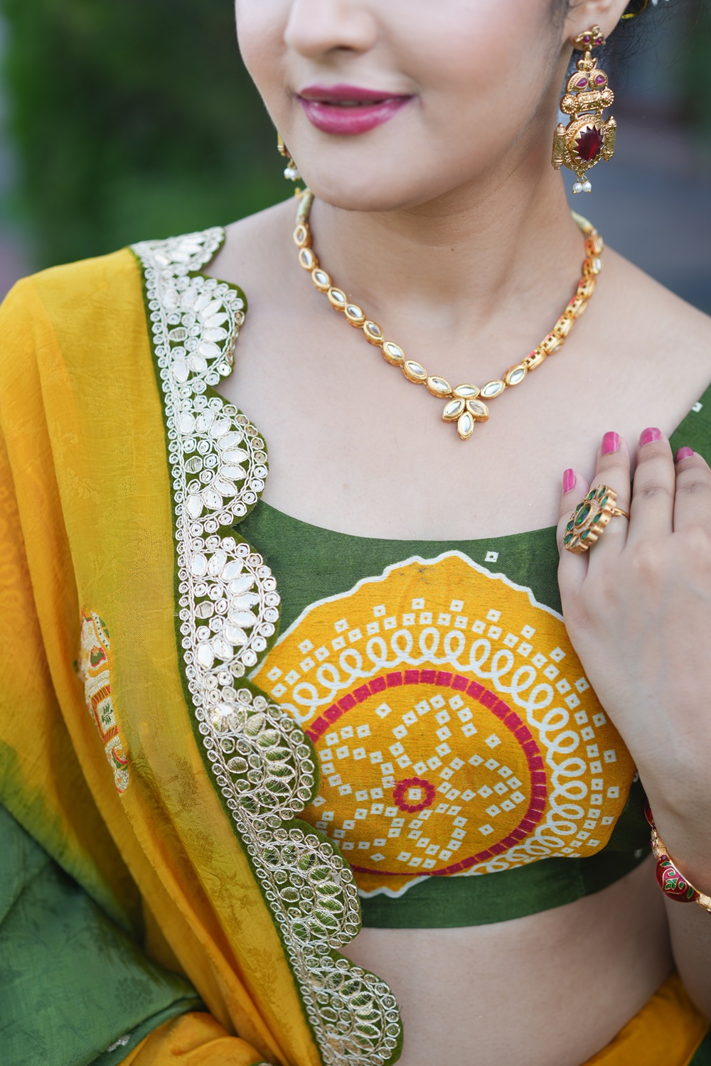 Taari Bandhani - Green Yellow Lehenga Set 3