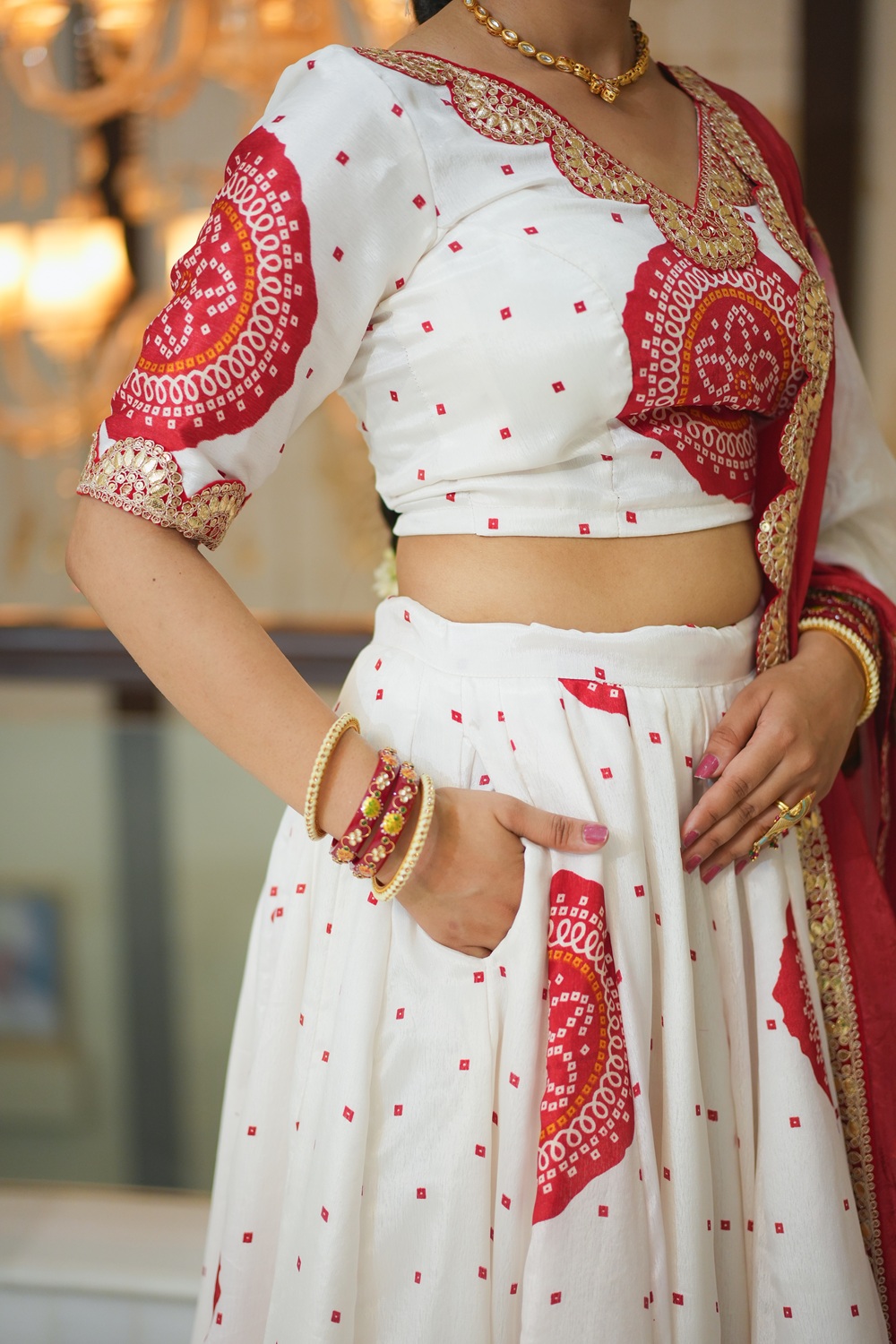 Faaguniya Bandhani - White Lehenga Set 2