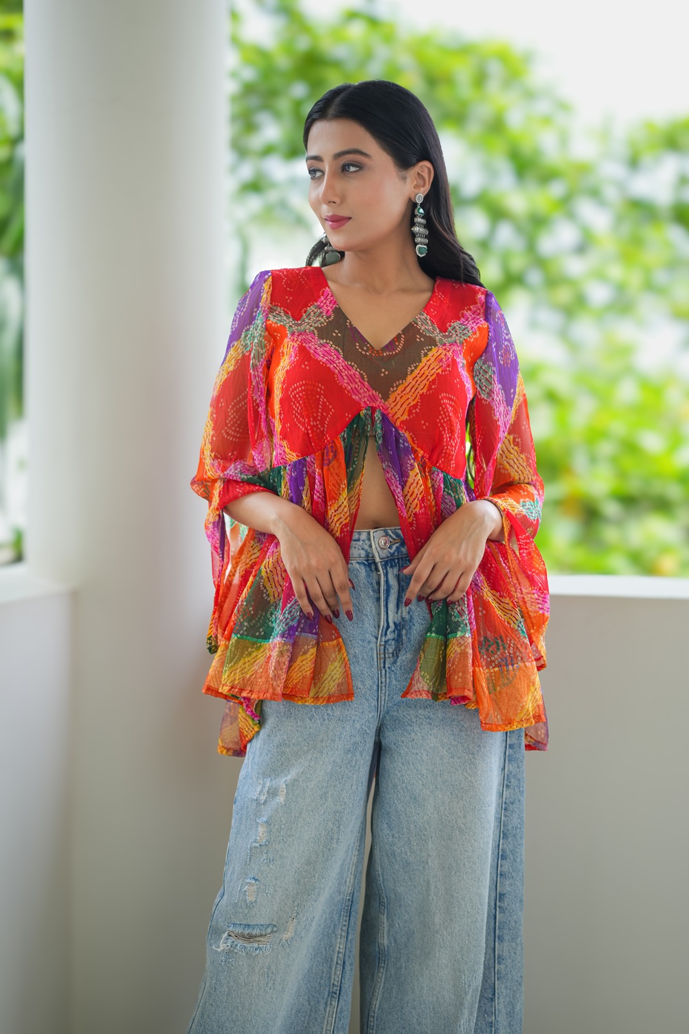  Rangika: Multicolor Bandhej Short Kurti