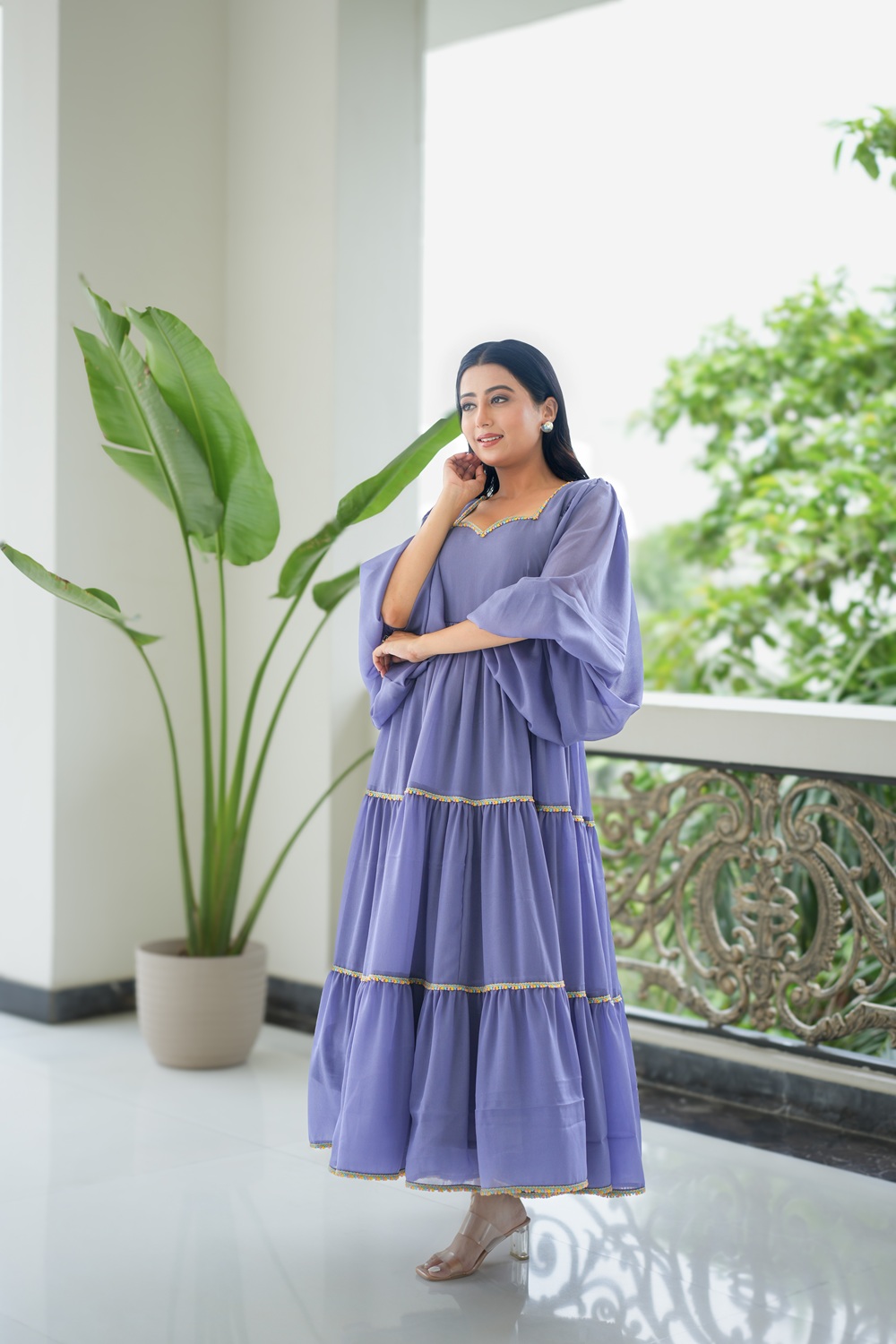  Amara: Lavender Georgette Frill Dress  4