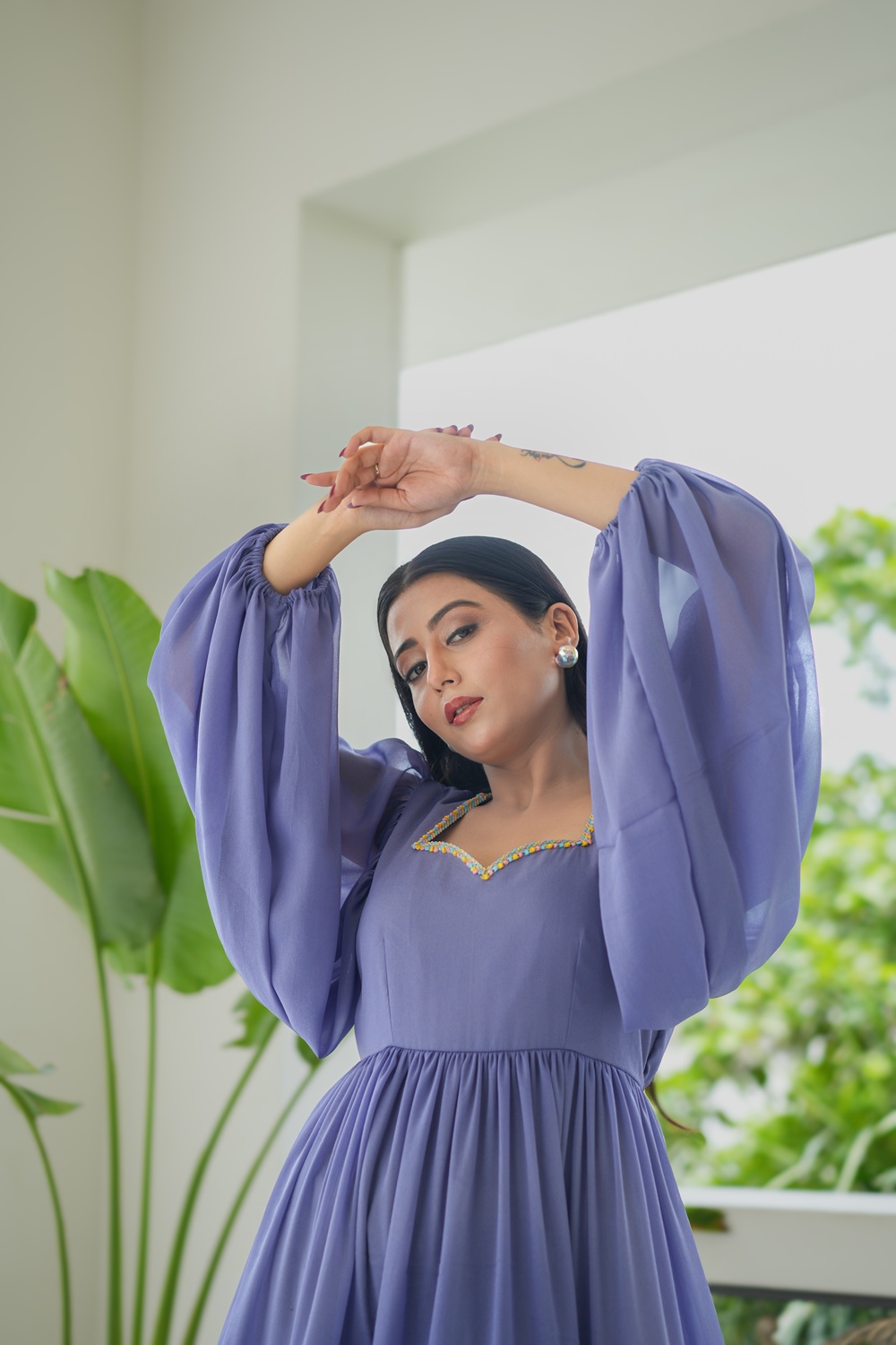  Amara: Lavender Georgette Frill Dress  5