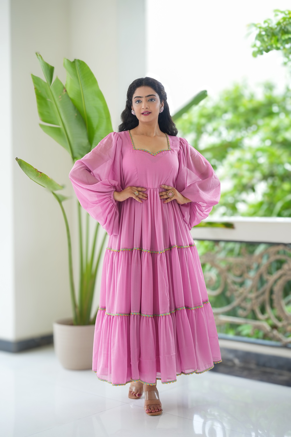  Zahra: Baby Pink Georgette Frill Dress  2