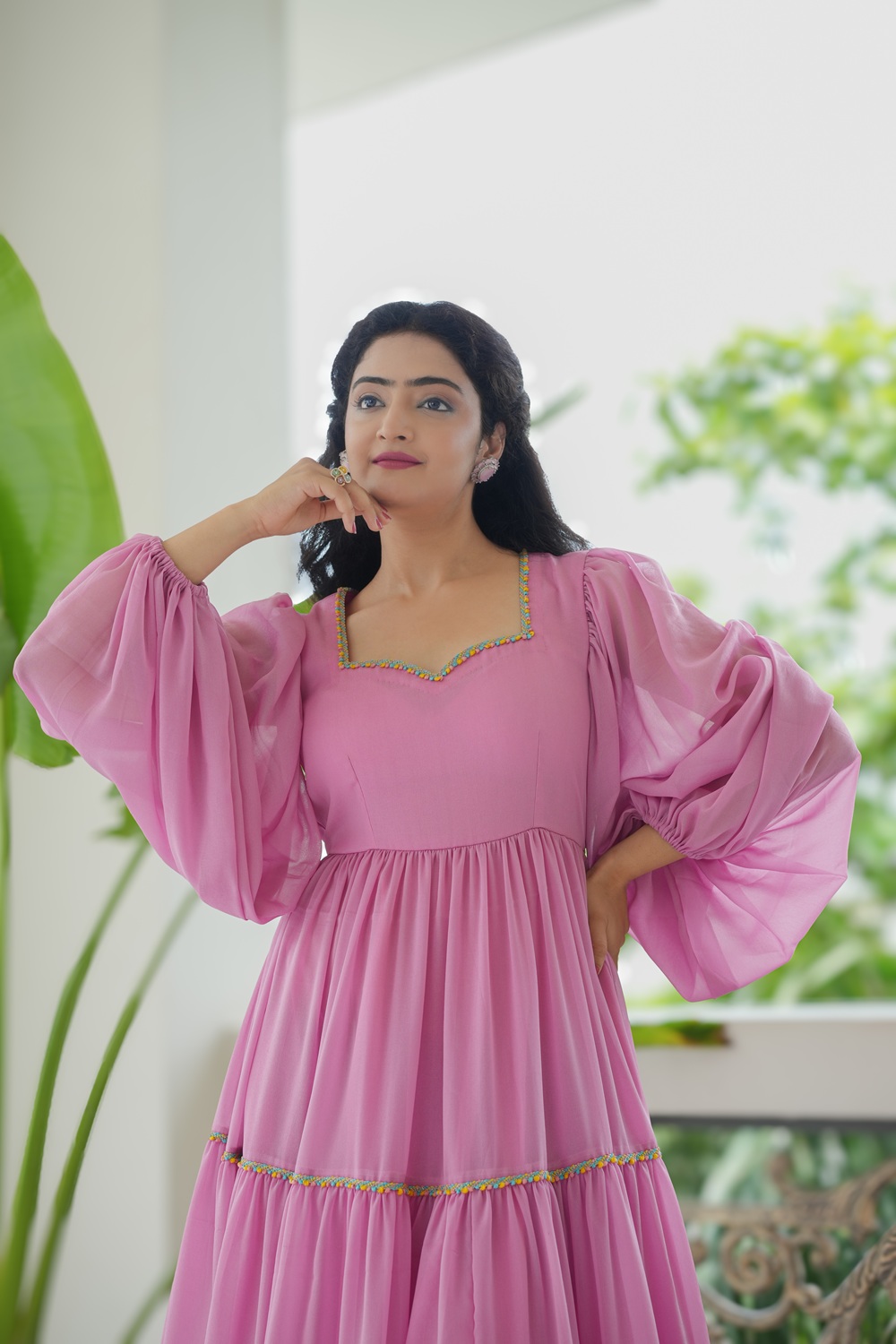  Zahra: Baby Pink Georgette Frill Dress  4