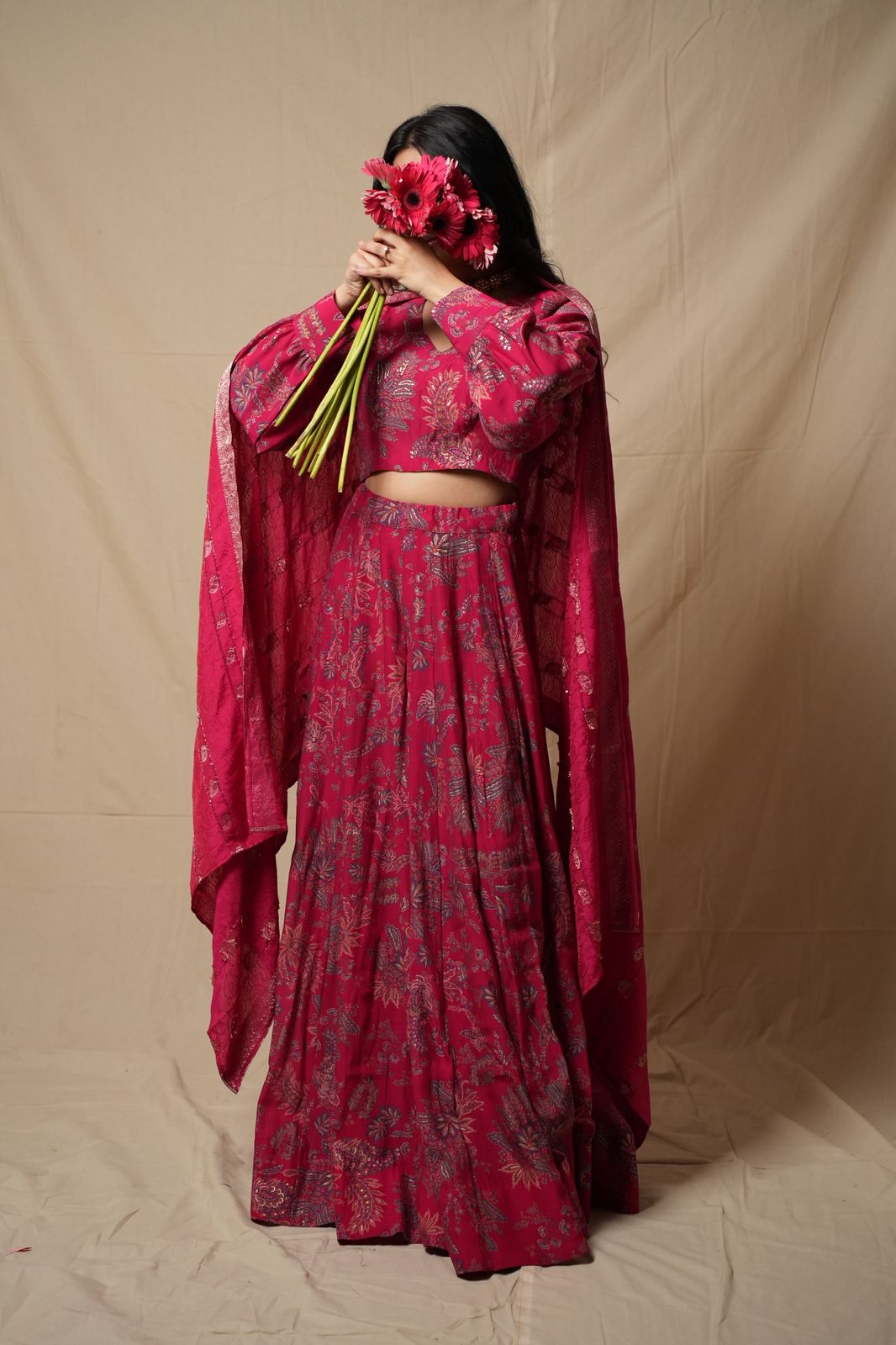 Floral Paisley Lehenga Set in Silk Chiffon  2