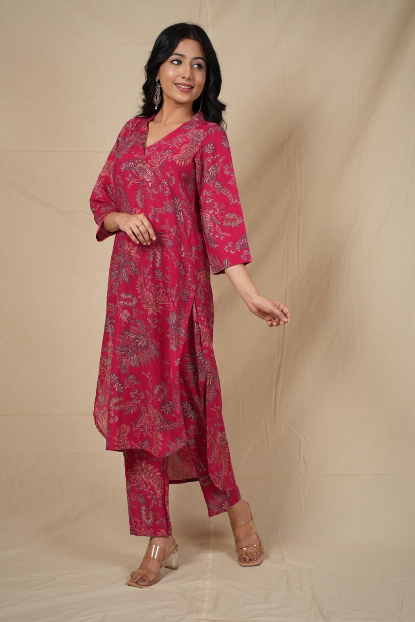 Noor Floral Foil Print Suit Set  2