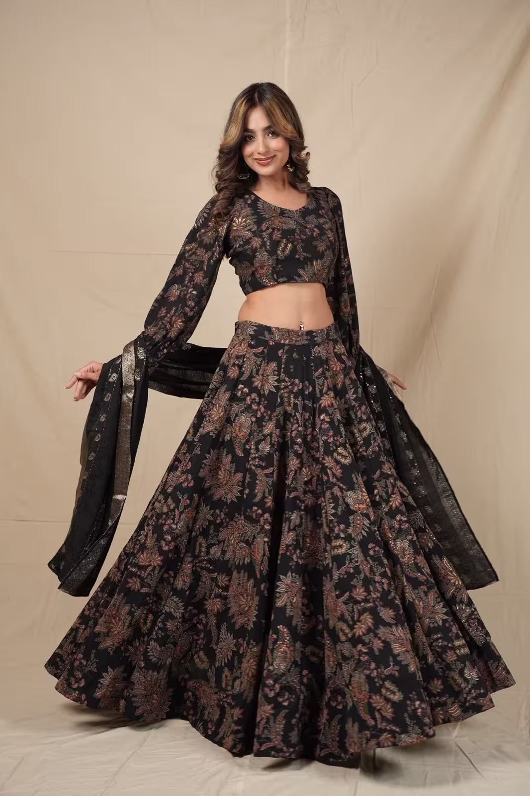 Floral Paisley Lehenga Set in Silk Chiffon  5
