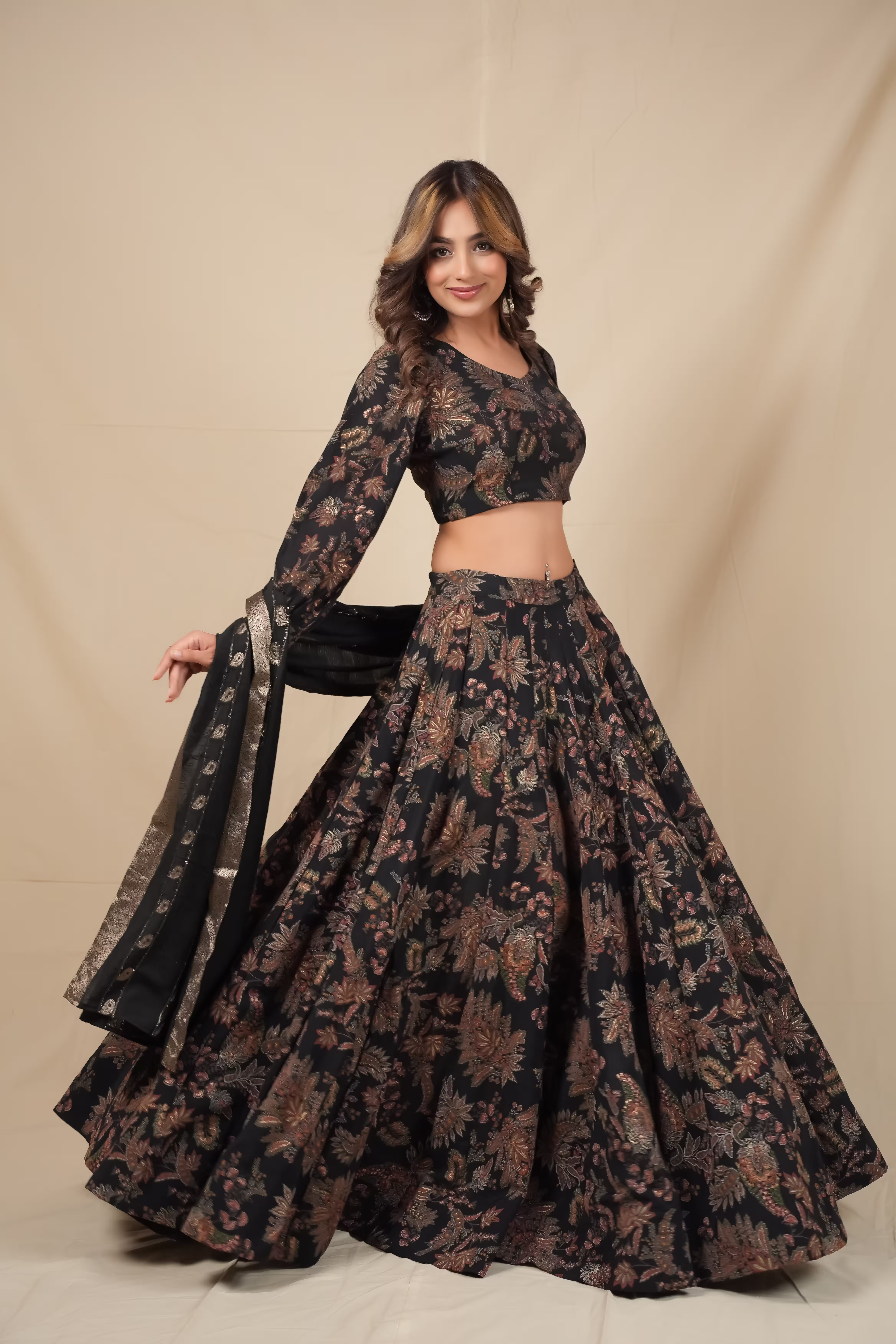 Floral Paisley Lehenga Set in Silk Chiffon  2