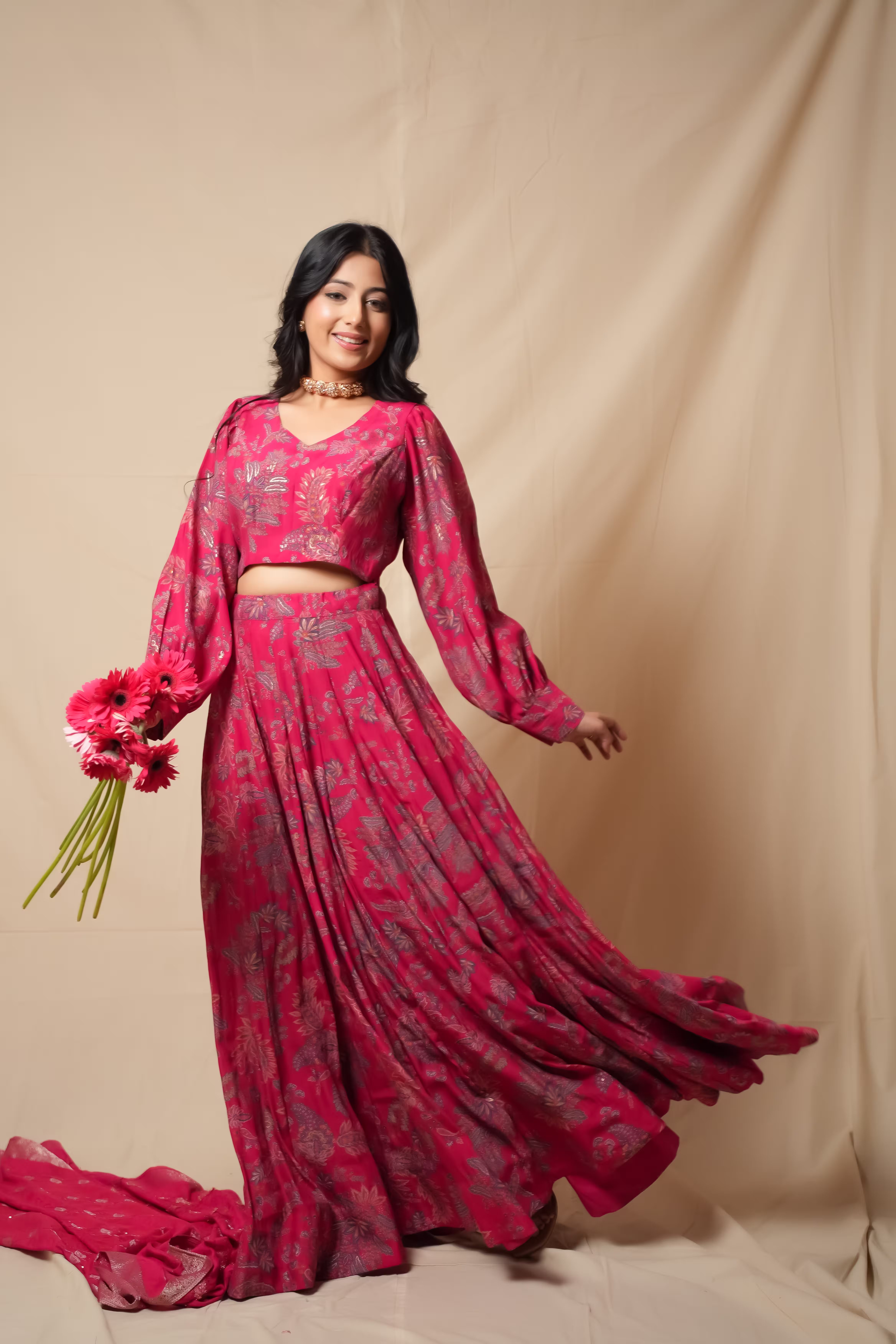 Floral Paisley Lehenga Set in Silk Chiffon  2