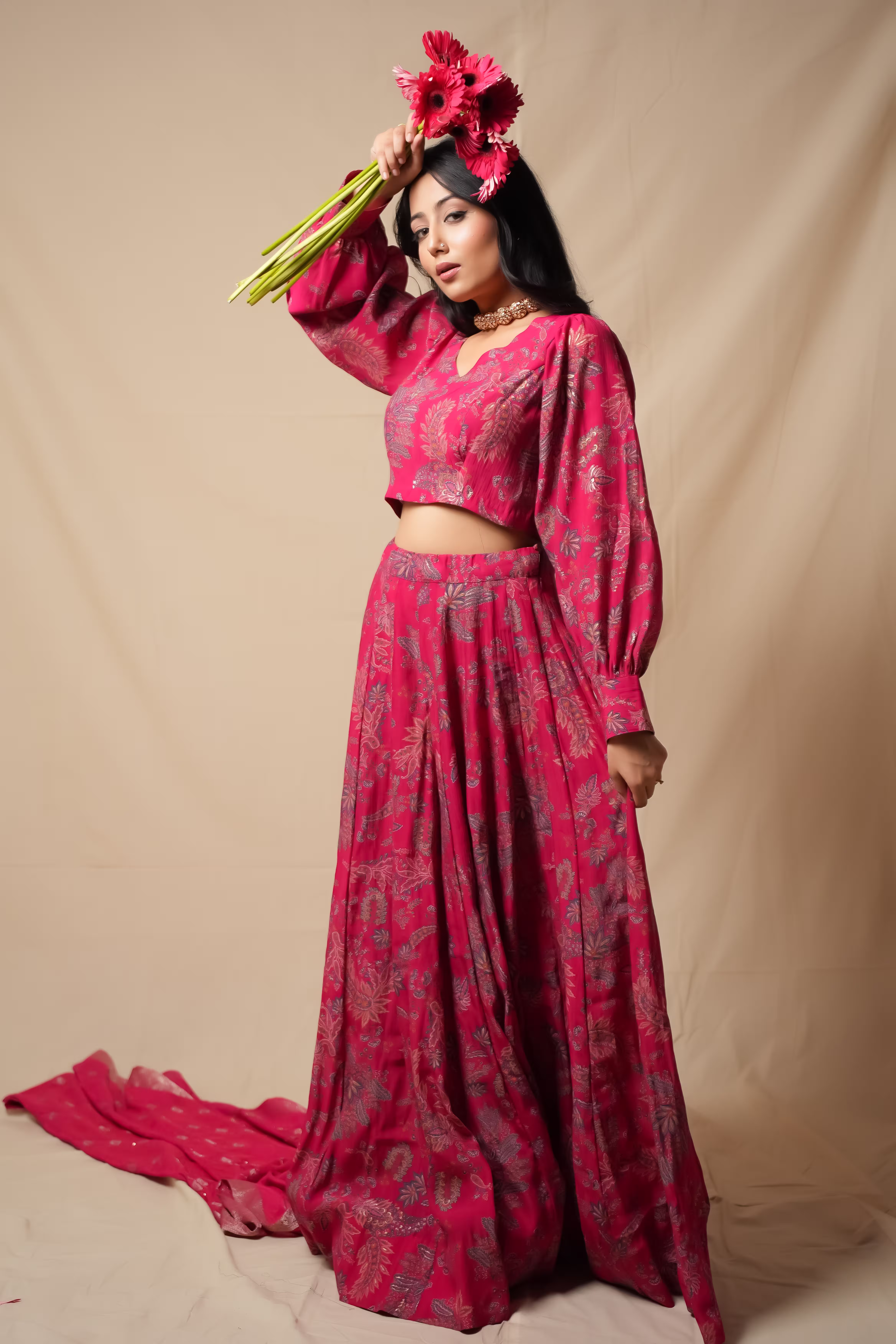 Floral Paisley Lehenga Set in Silk Chiffon  4
