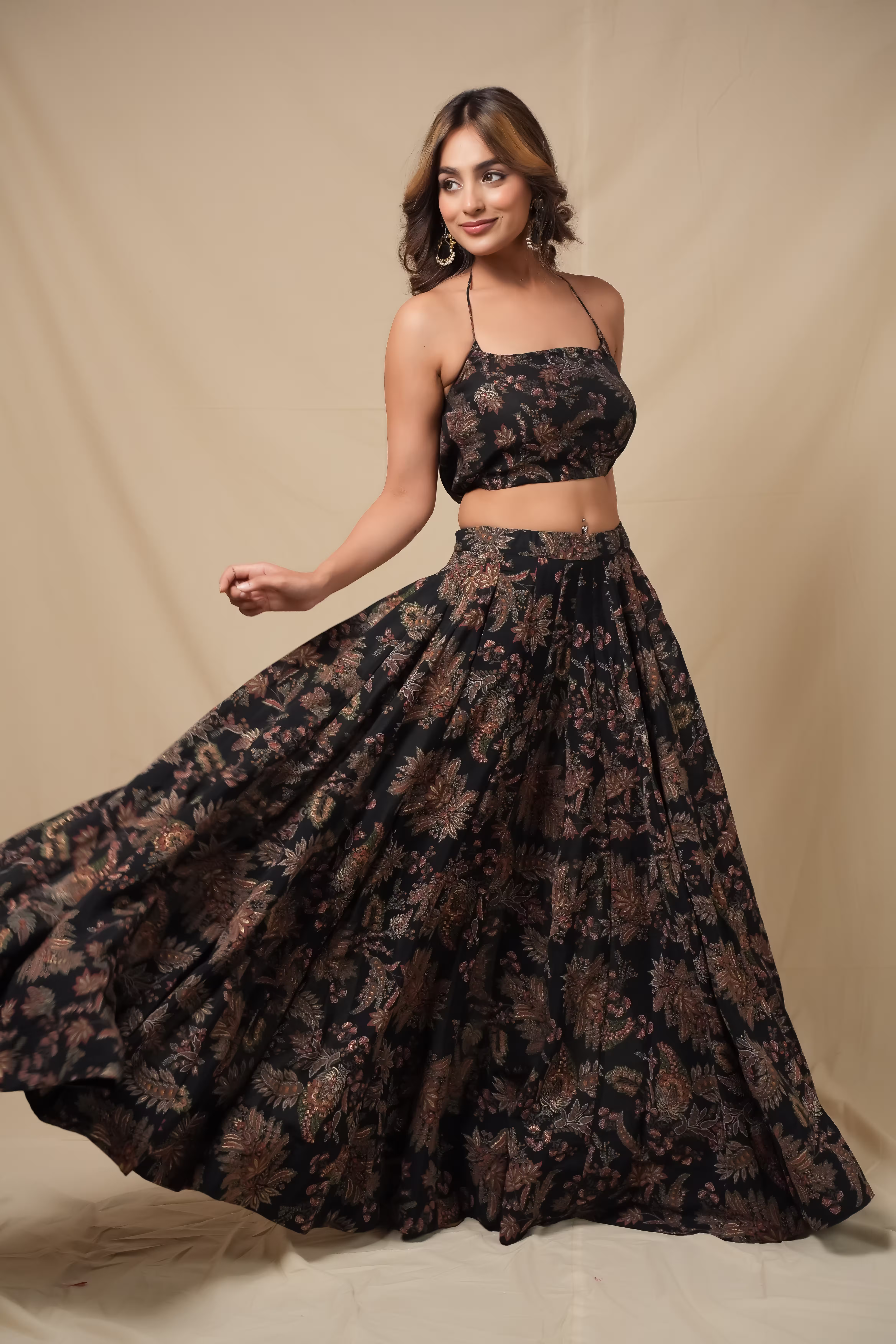 Floral Paisley Skirt & Top Set in Silk Chiffon 2