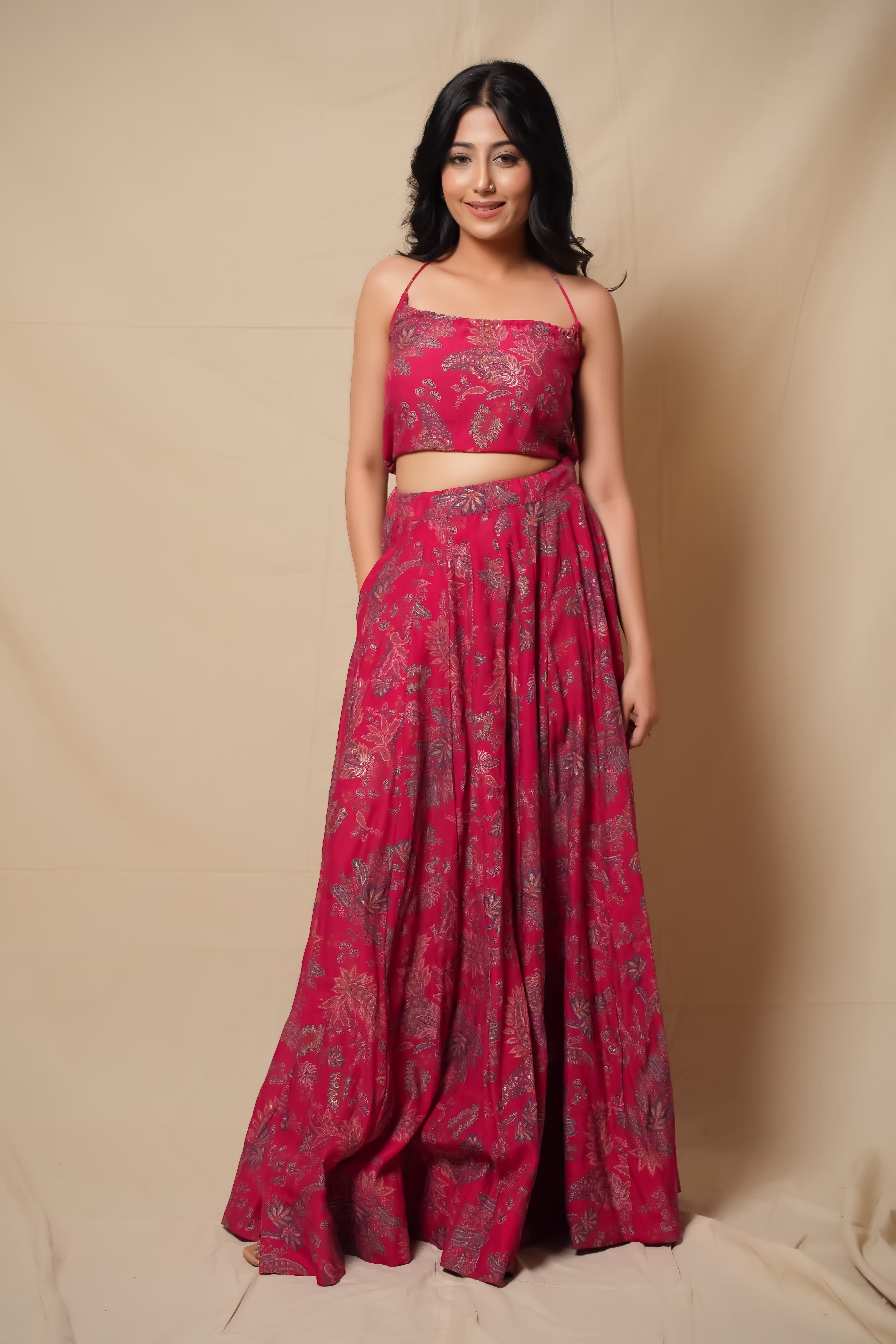 Floral Paisley Skirt & Top Set in Silk Chiffon 4