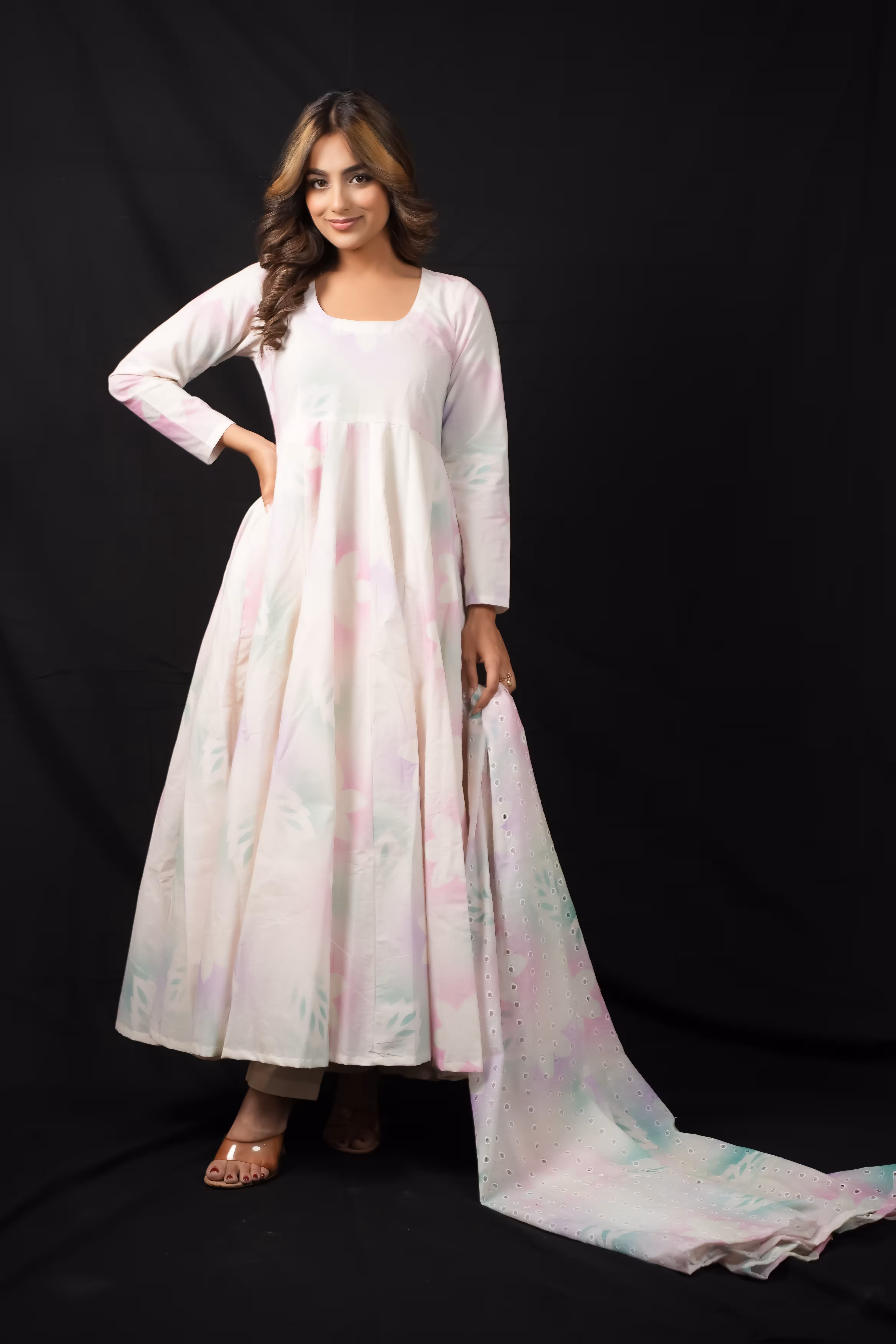 FLORAL KORA COTTON ANARKALI SUIT 4