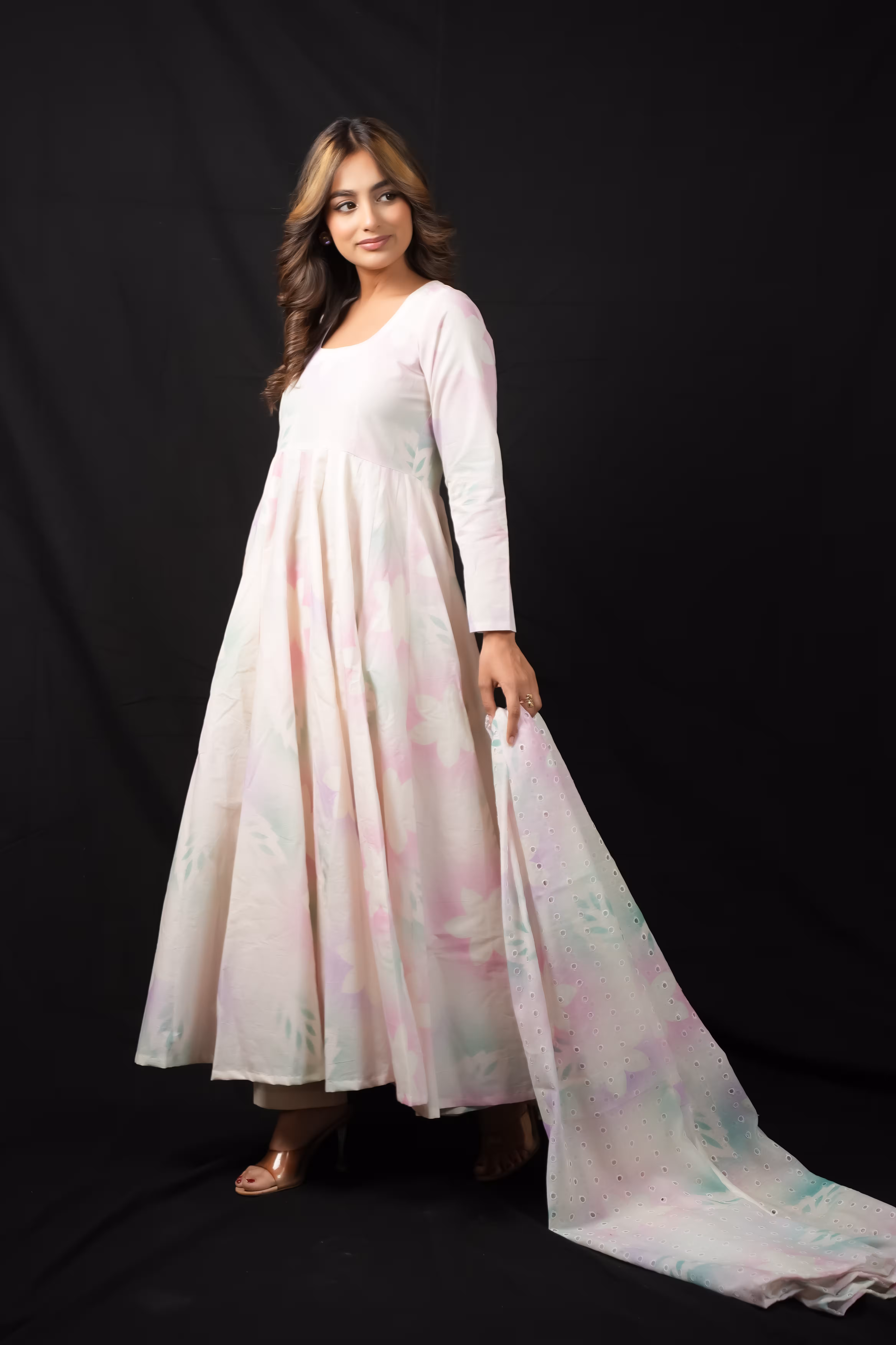 FLORAL KORA COTTON ANARKALI SUIT 6