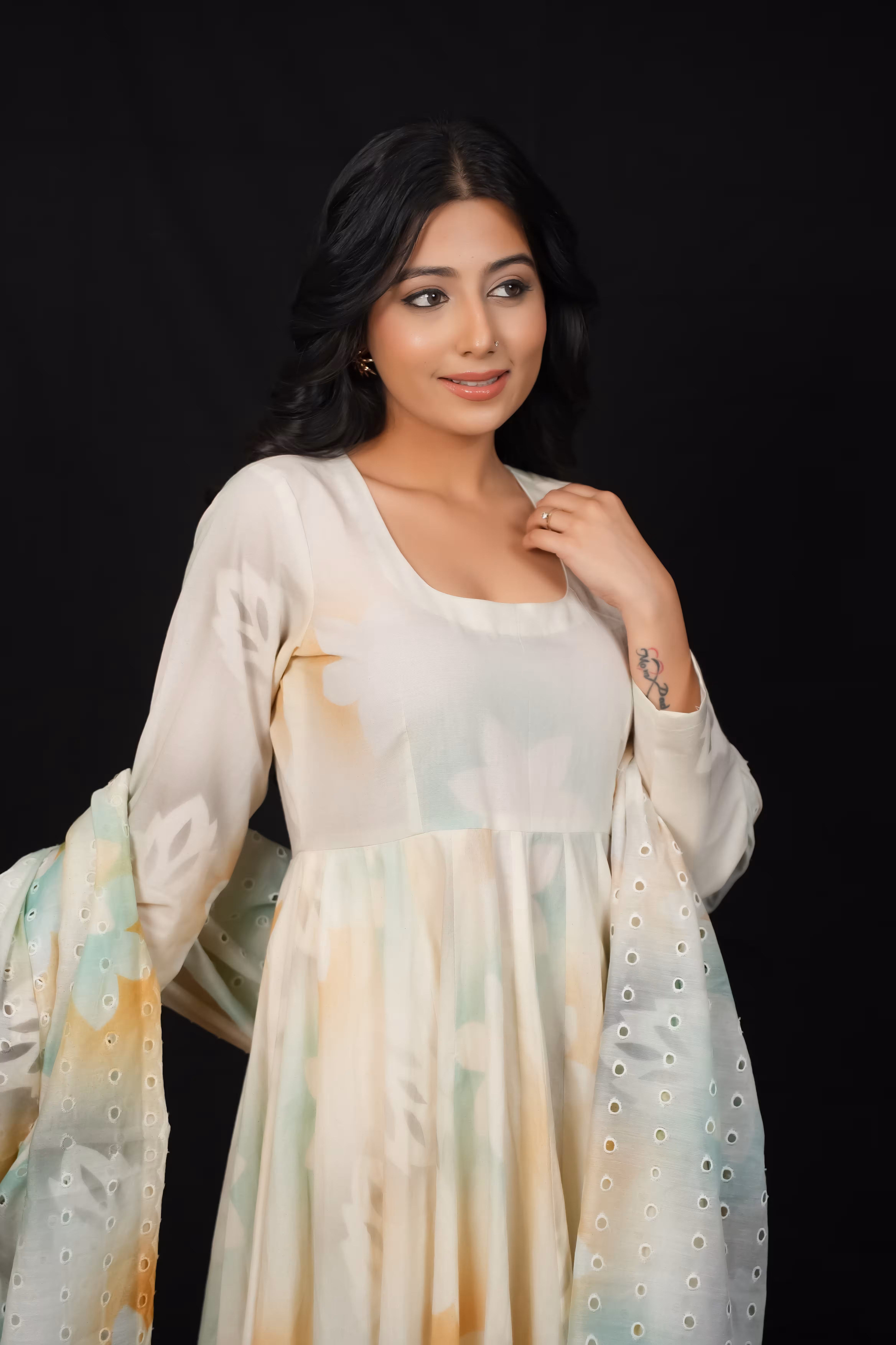 BLUE FLORAL KORA COTTON ANARKALI SUIT 5