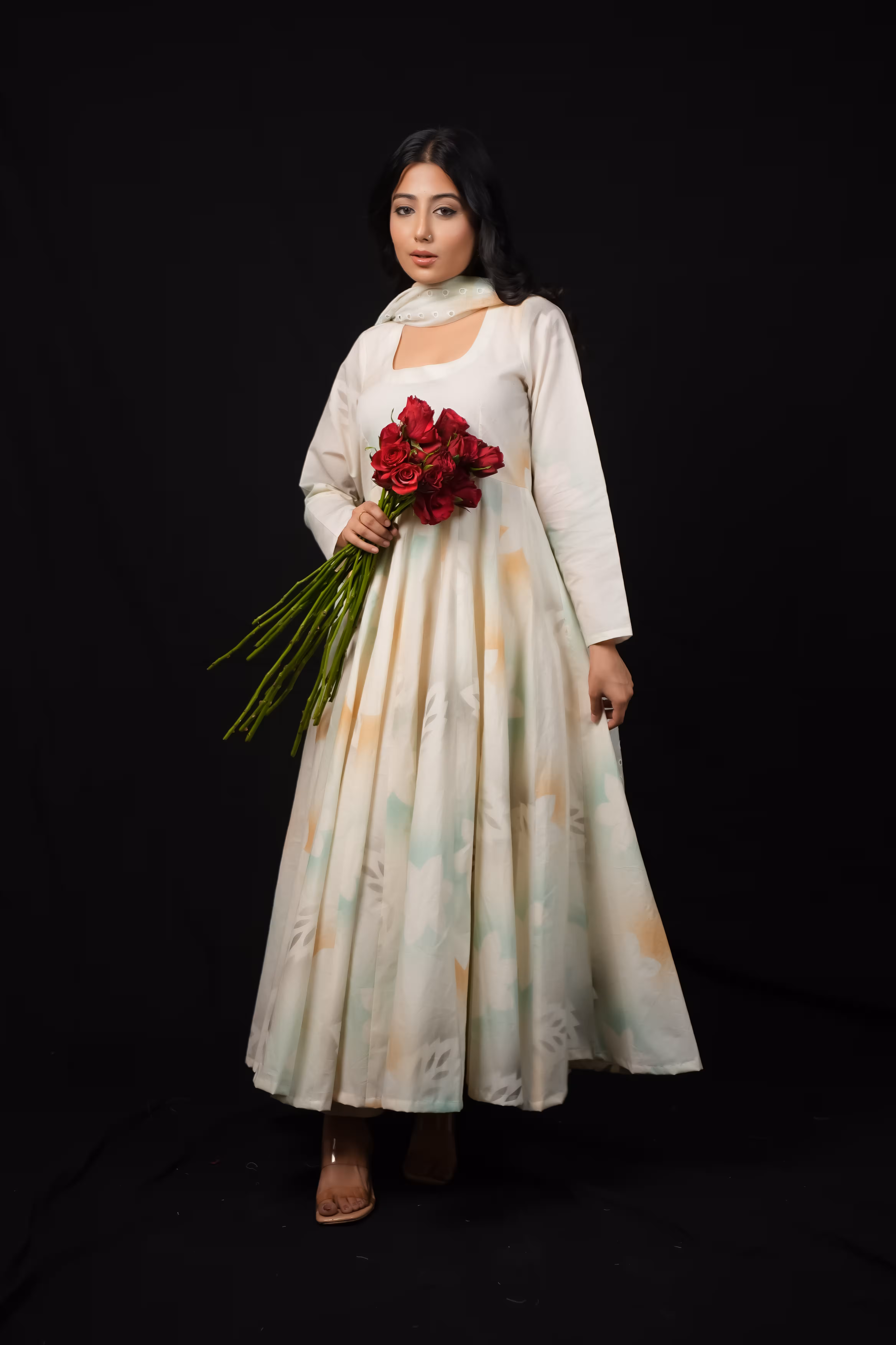BLUE FLORAL KORA COTTON ANARKALI SUIT 6