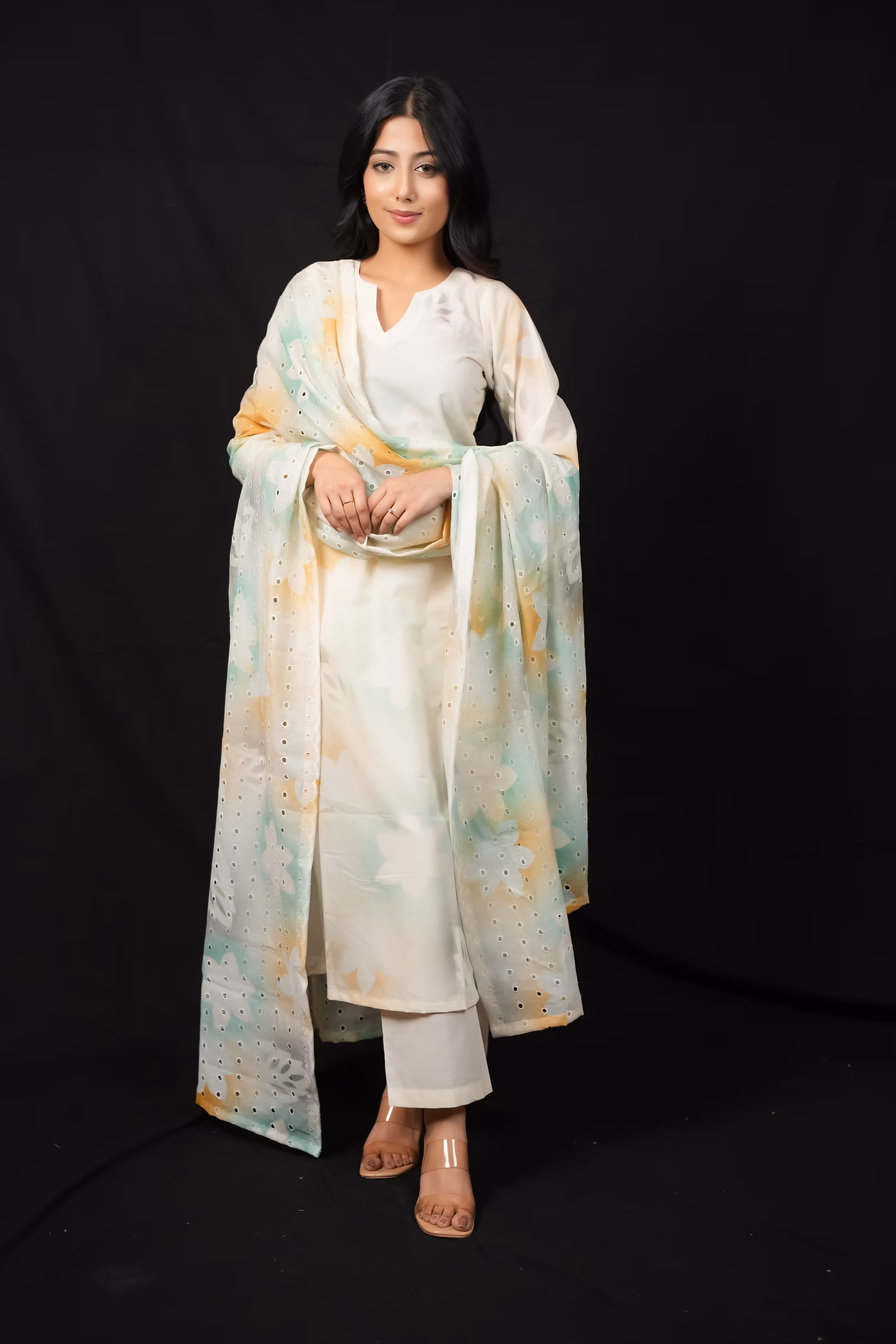 BLUE KORA COTTON STRAIGHT SUIT SET 2