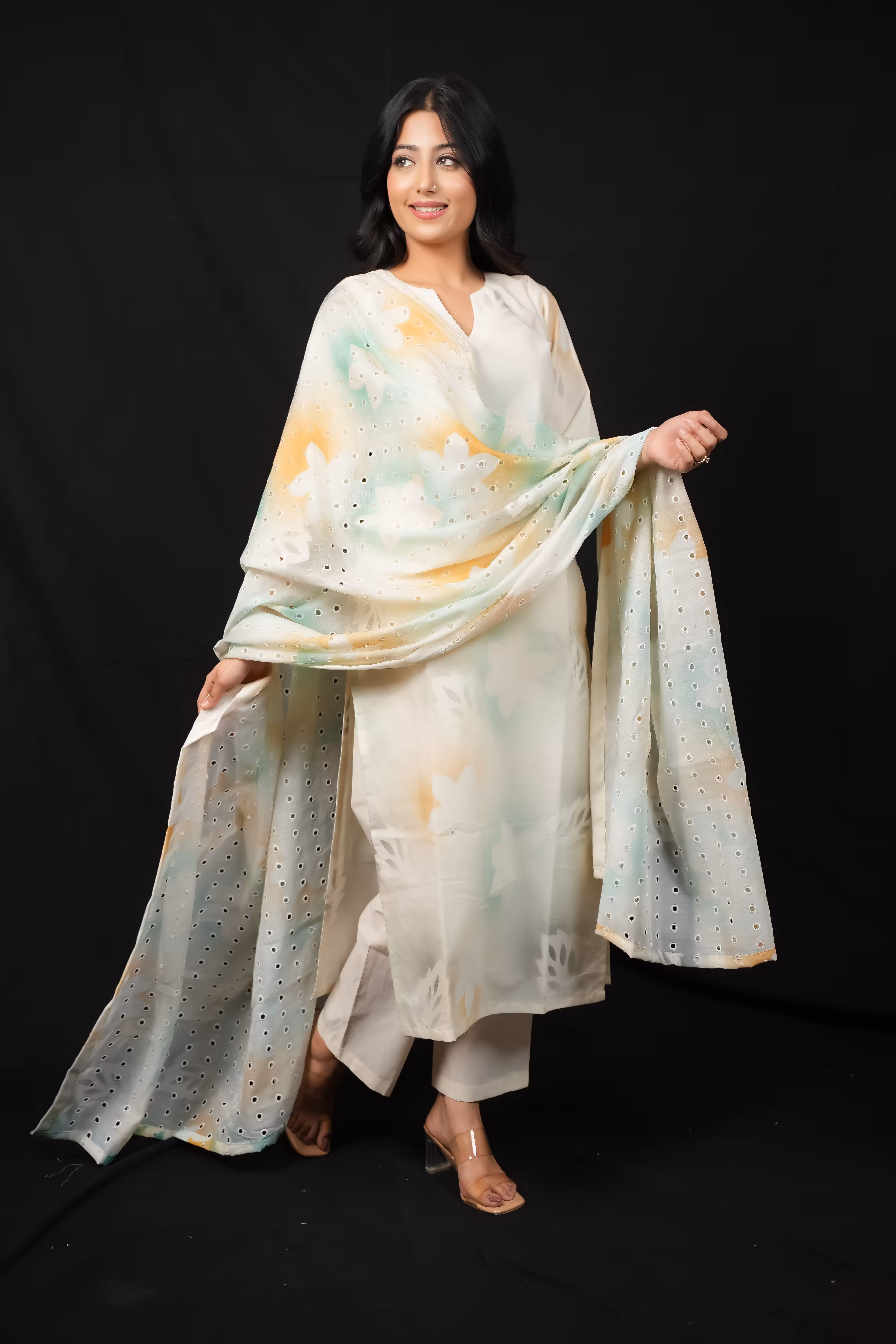 BLUE KORA COTTON STRAIGHT SUIT SET 3