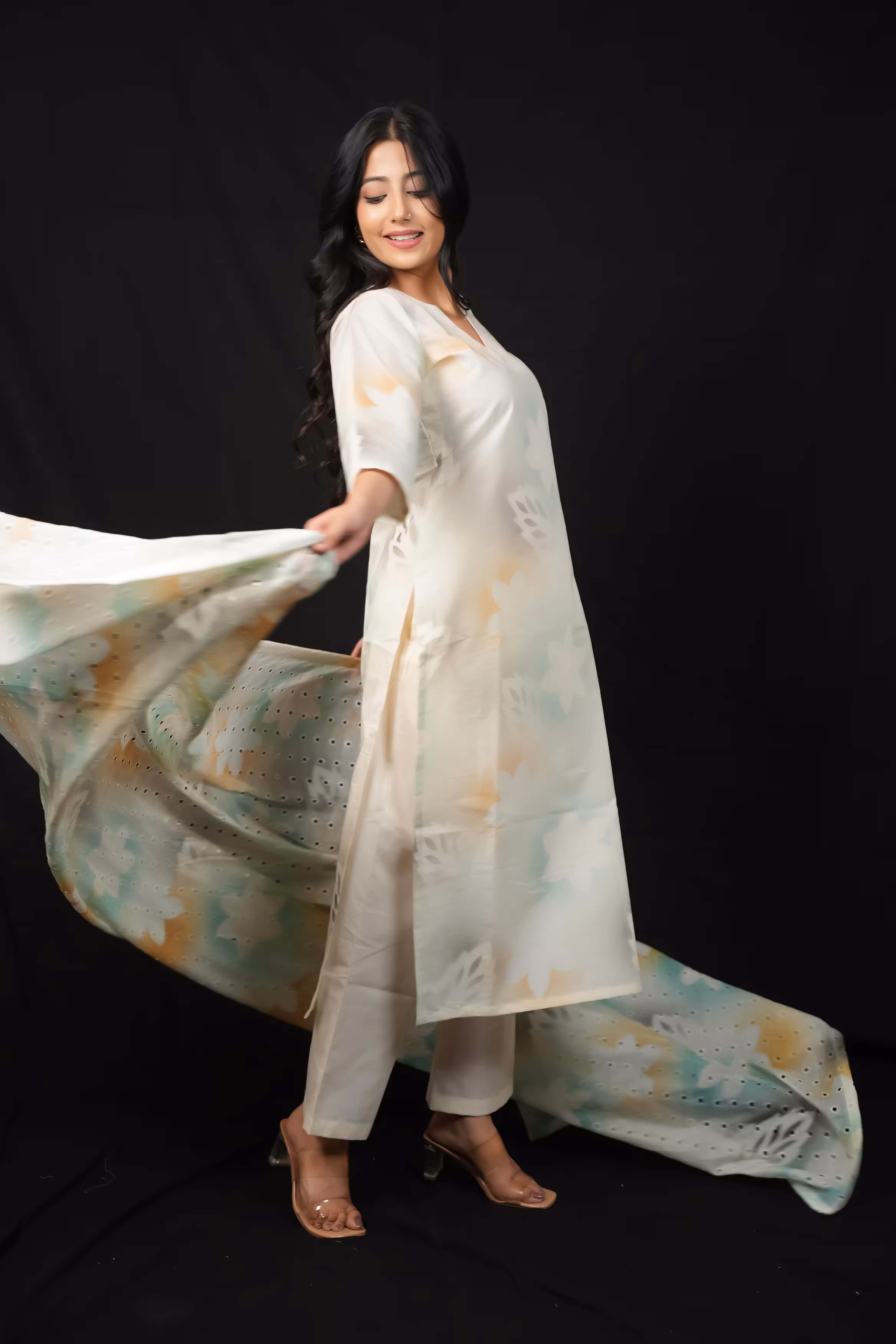 BLUE KORA COTTON STRAIGHT SUIT SET 4