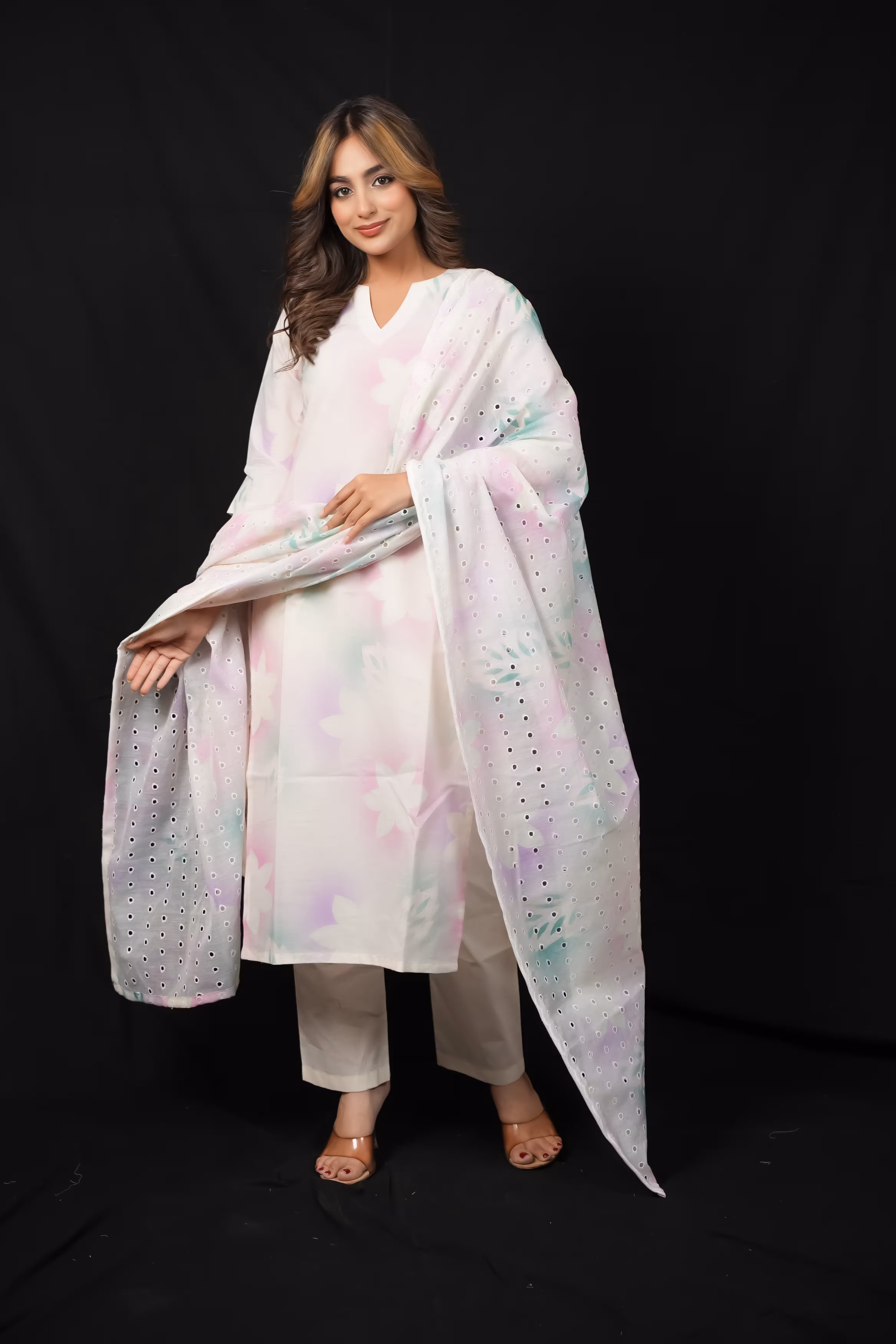 PINK KORA COTTON STRAIGHT SUIT SET 2