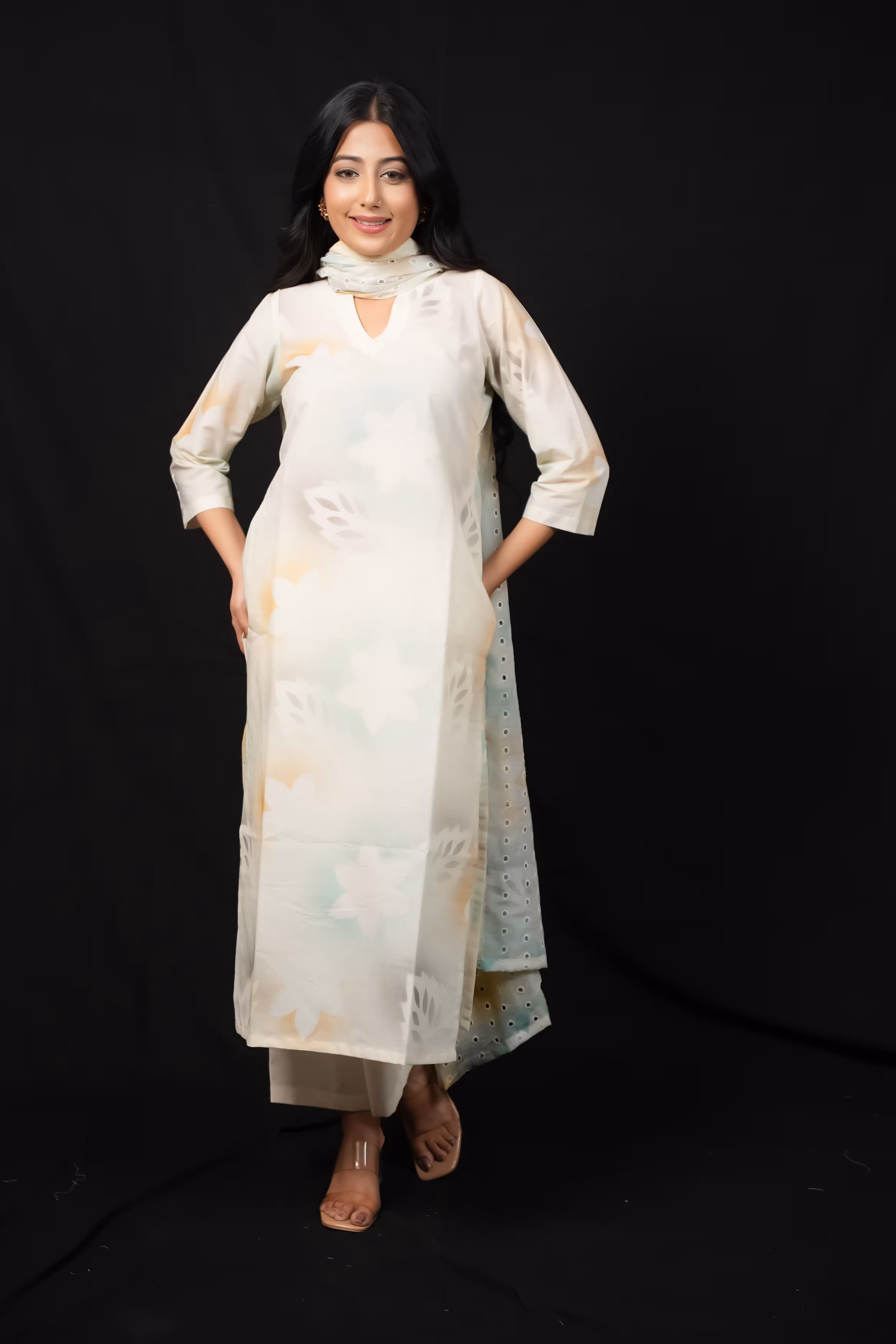 PINK KORA COTTON STRAIGHT SUIT SET 3