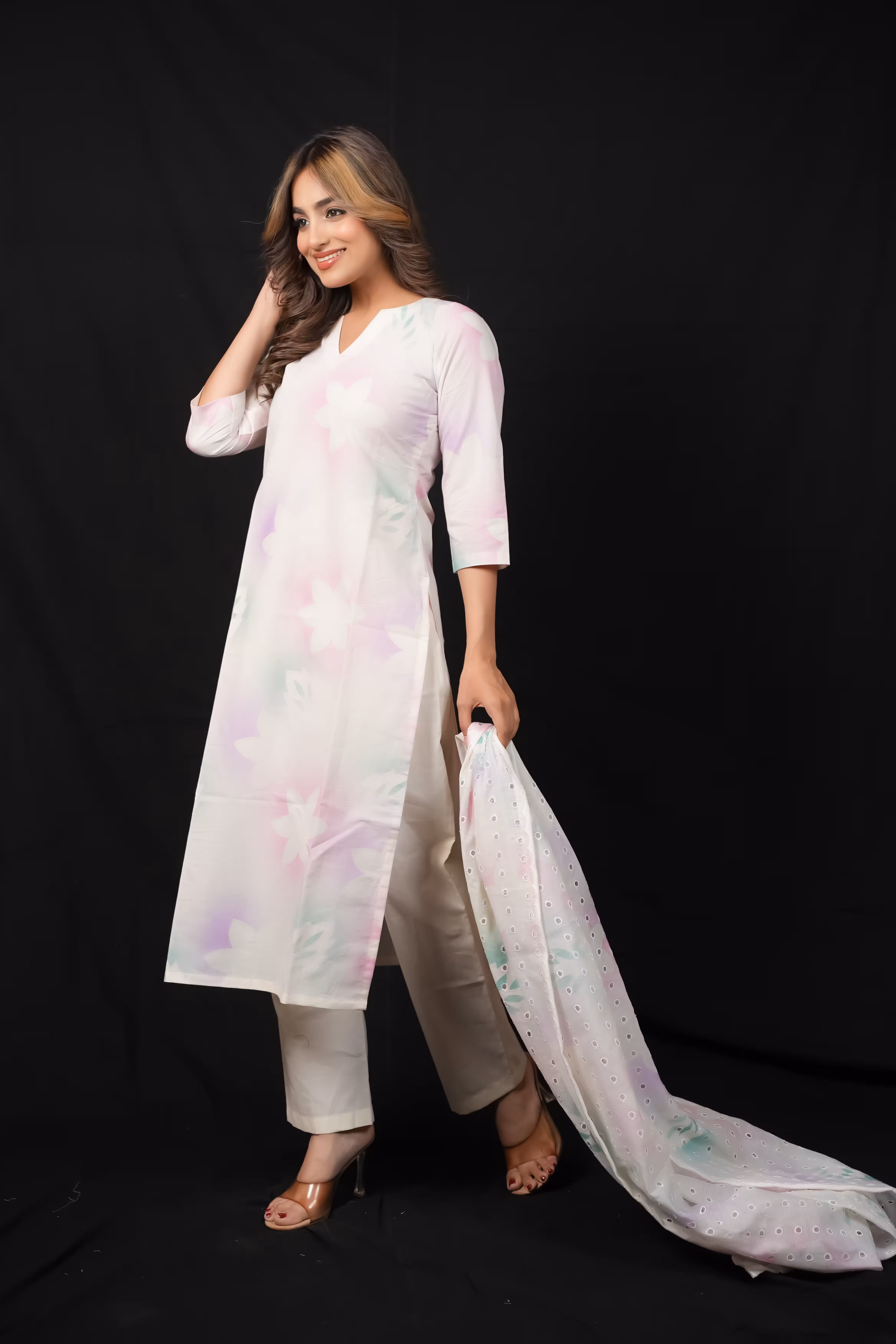 PINK KORA COTTON STRAIGHT SUIT SET 4