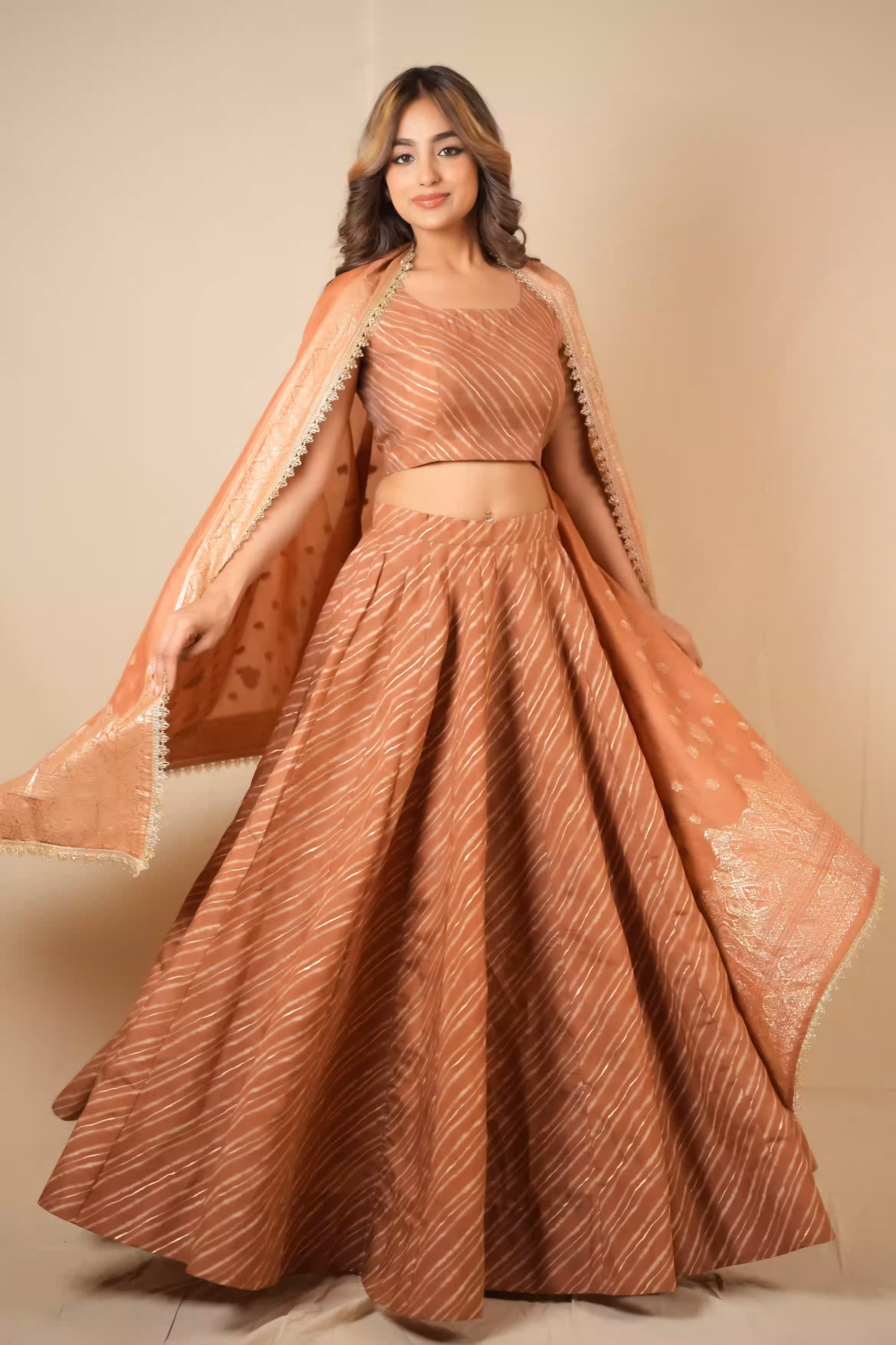SUNEHRA PEACH LEHERIYA LEHENGA SET 5